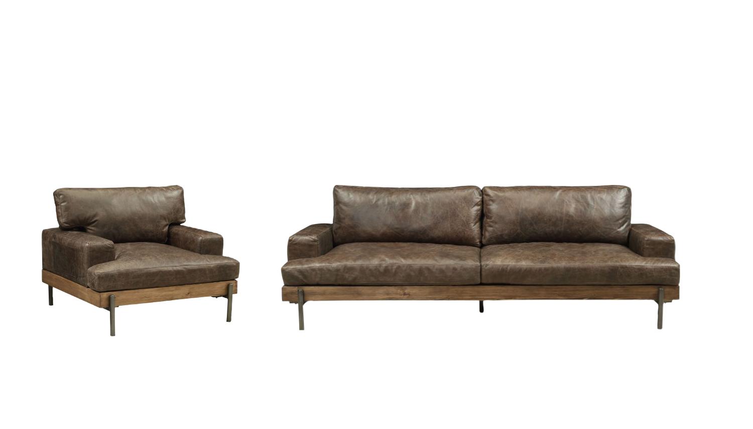 

    
Contemporary Oak & Chocolate  Leather Sofa + Chair by Acme Silchester 52475-2pcs
