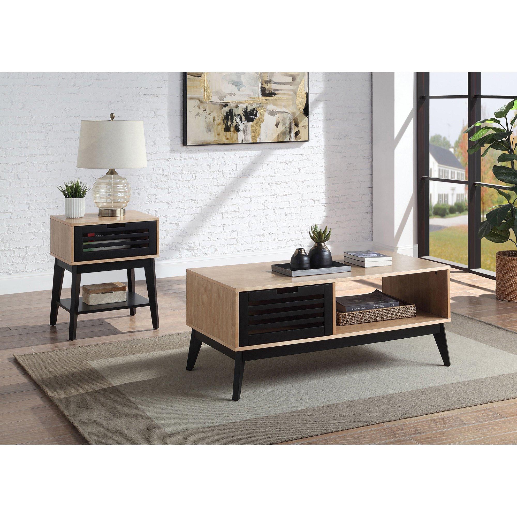 Contemporary Coffee Table and 2 End Tables Gamaliel LV00859-3pcs in Natural 