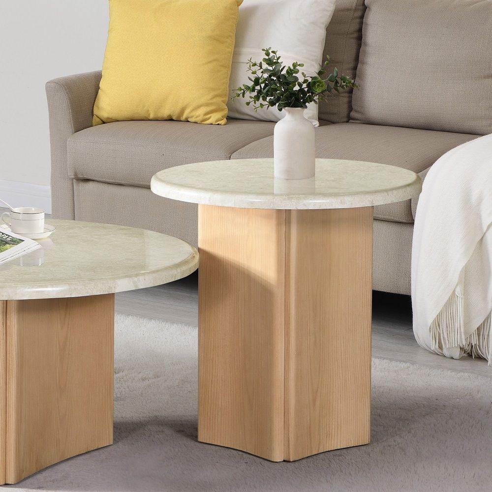 Contemporary Coffee Table Qwin Round Coffee Table LV03006 LV03006 in Oak, Marble 