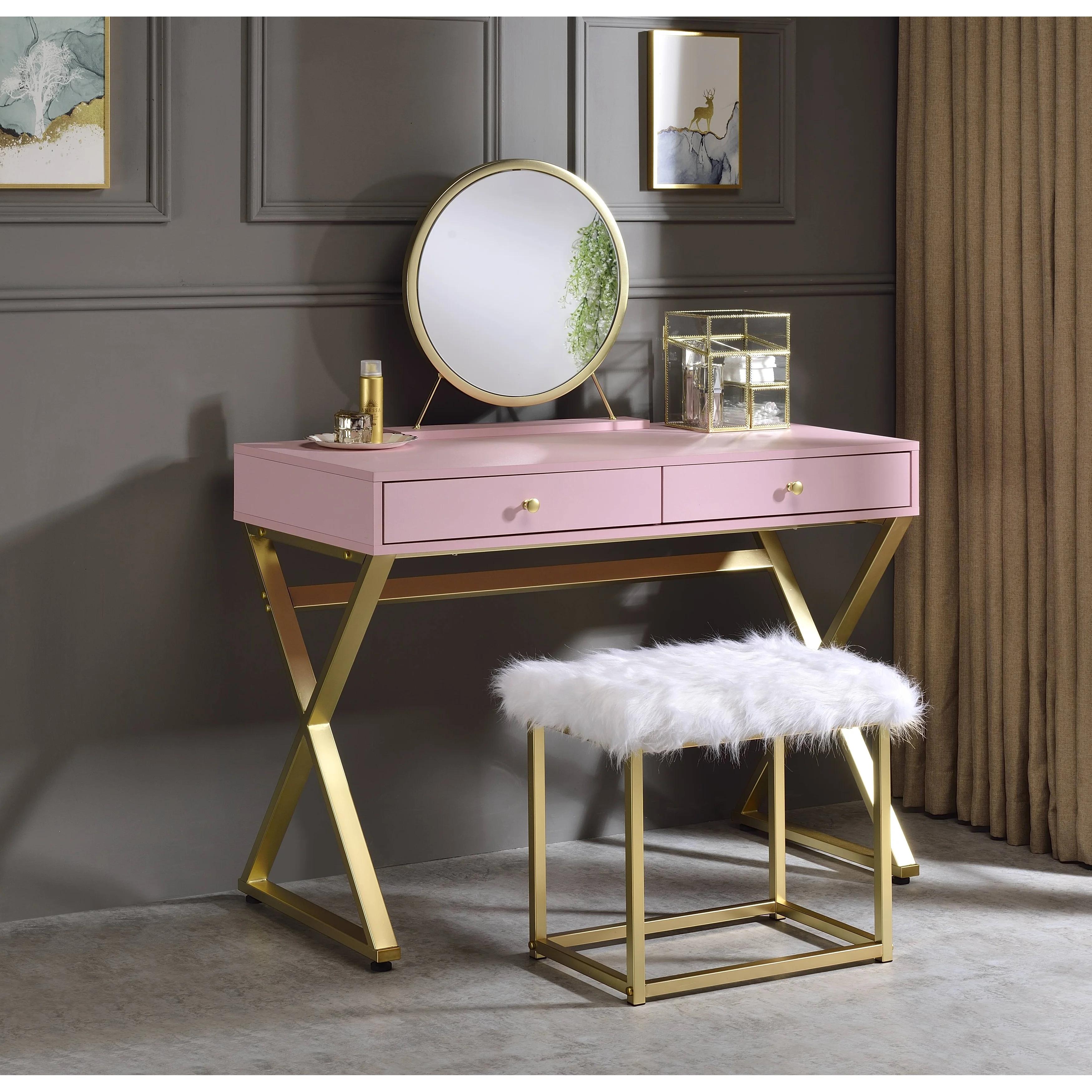 

    
Contemporary Pink & Gold Finish Vanity Desk Acme AC00896 Coleen
