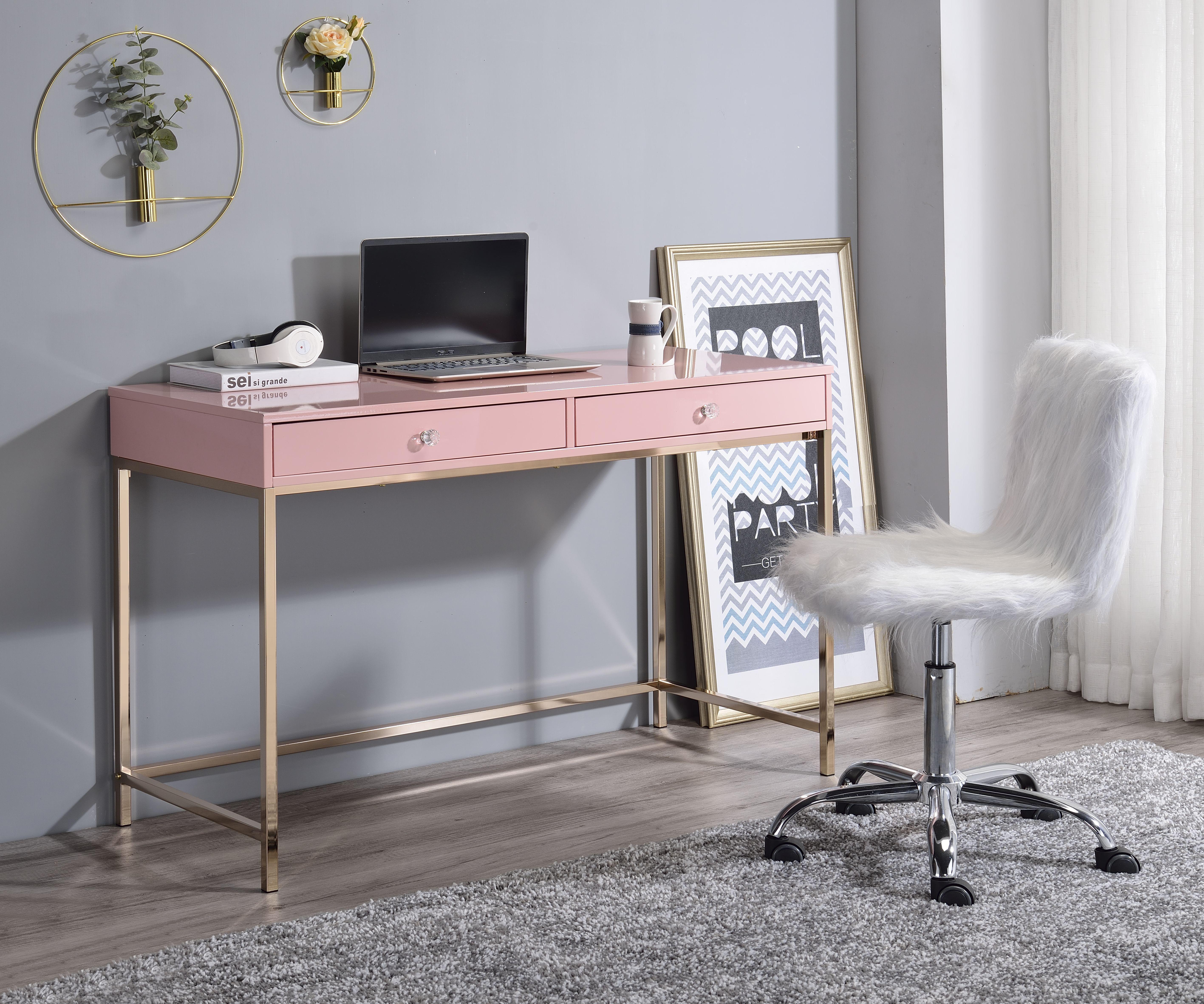 

    
Contemporary Pink High Gloss & Gold Finish Desk by Acme 93545 Ottey
