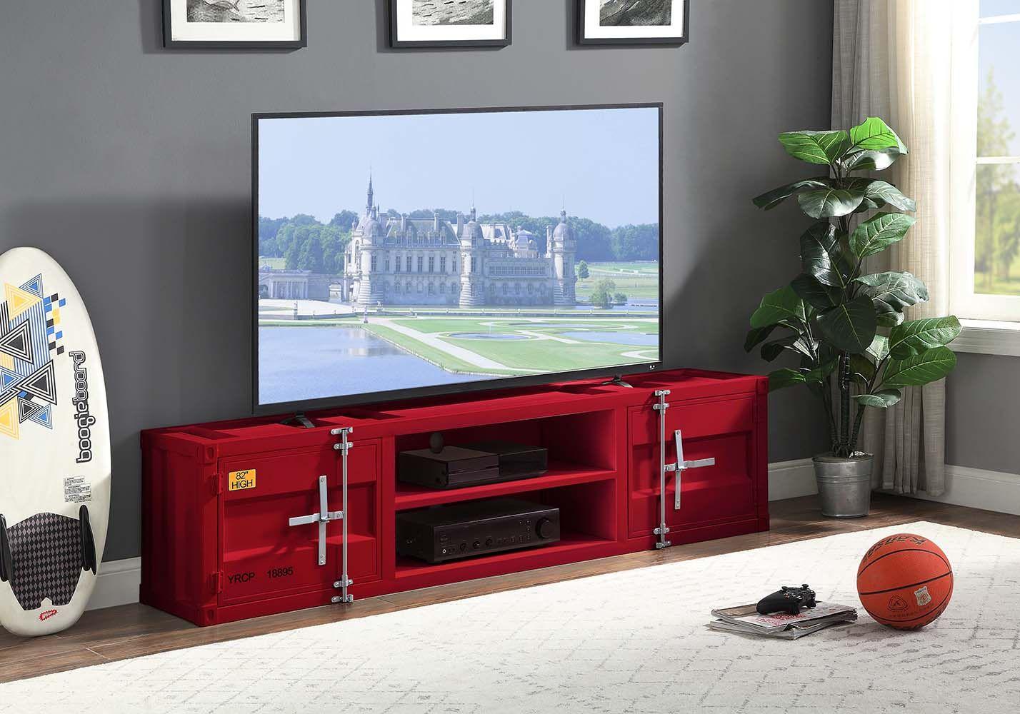 Contemporary TV Stand Cargo 91895 in Red 
