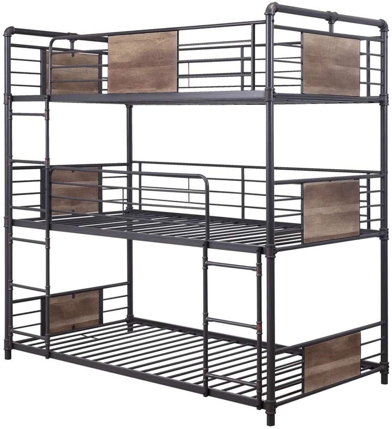 Contemporary, Rustic T/t/t triple bunk bed Brantley 37820 in Sand 