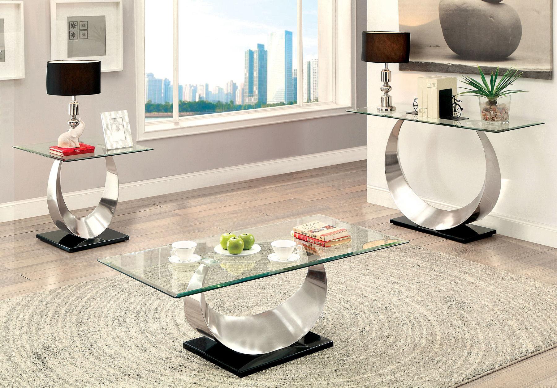 Contemporary Coffee Table and 2 End Tables CM4726C-3PC Orla CM4726C-3PC in Chrome 