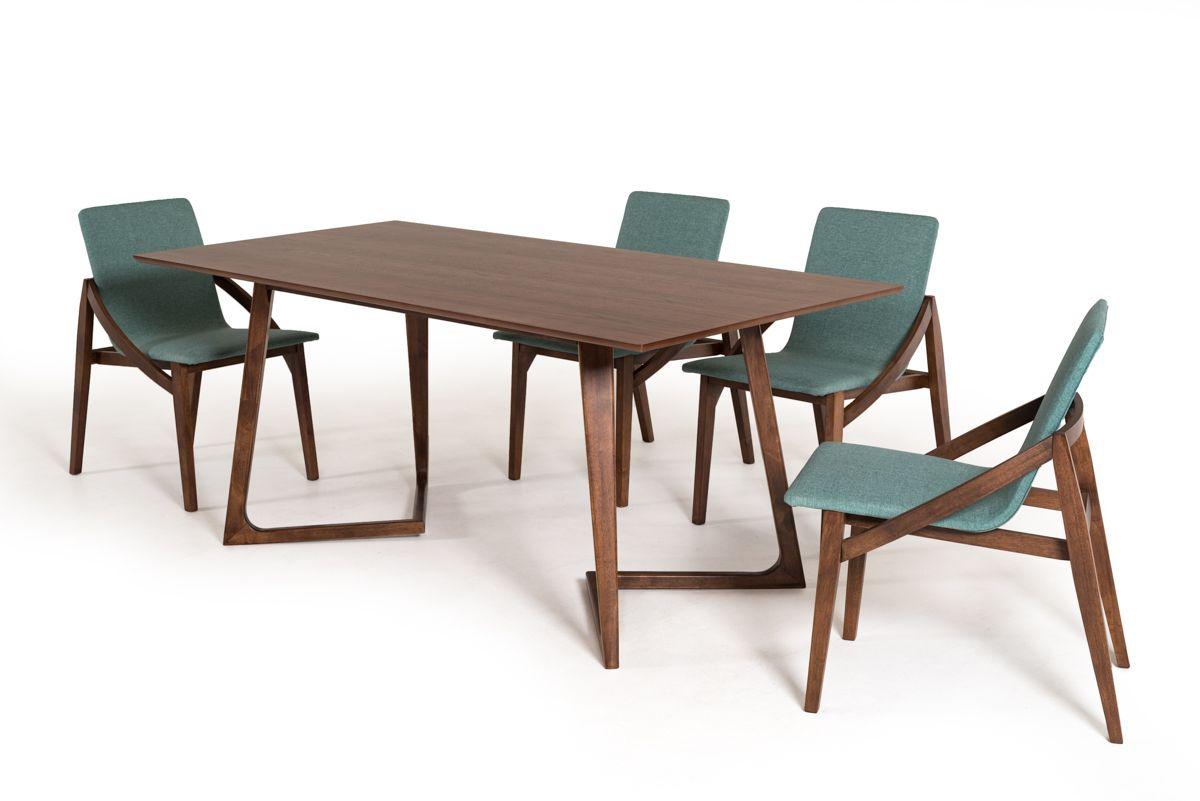 

    
Contemporary & Scandinavian Walnut Dining Table + 6 Blue Chairs by VIG Modrest Jett
