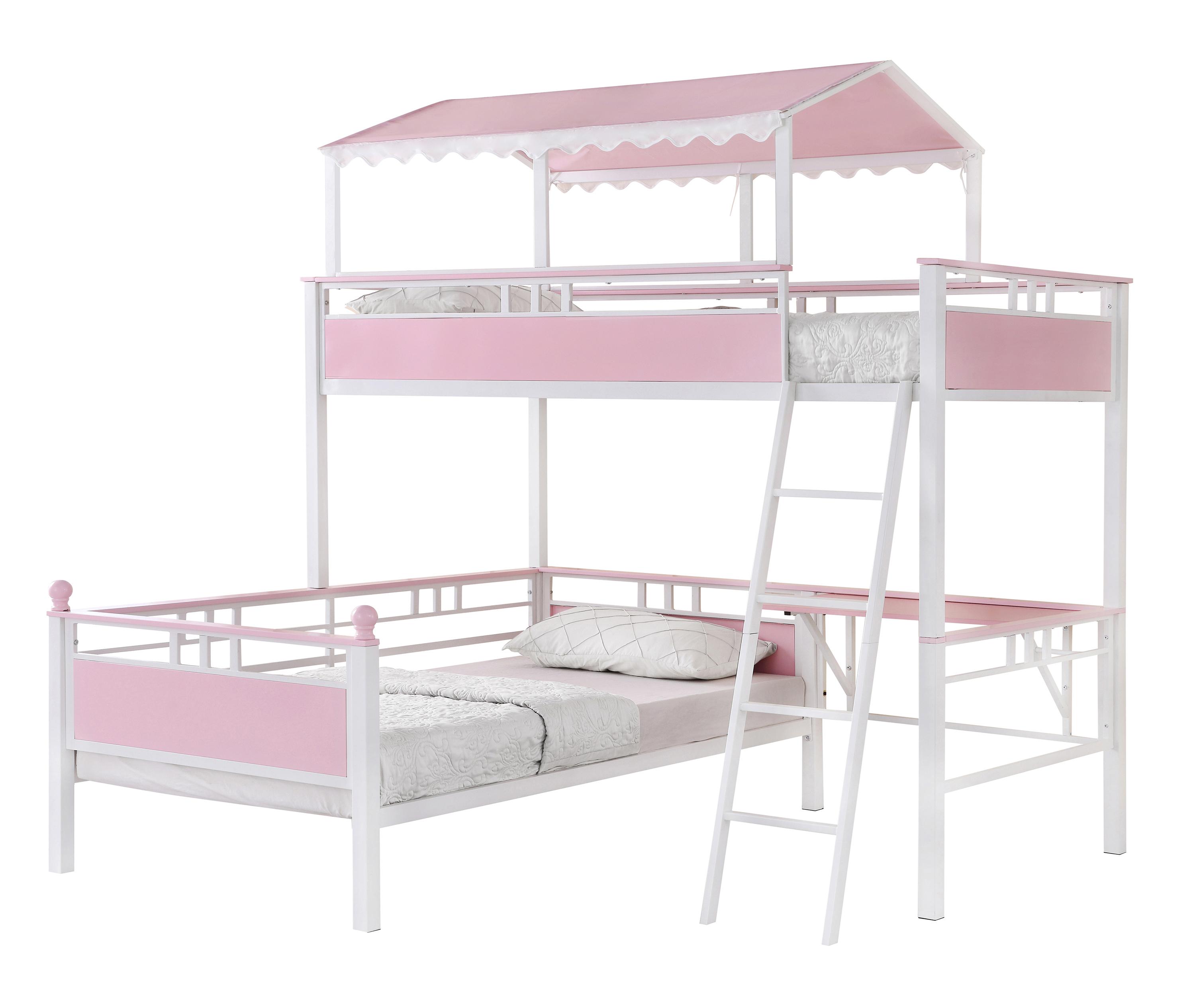 Contemporary Workstation Bunk Bed 400119 Alexia 400119 in White, Pink 