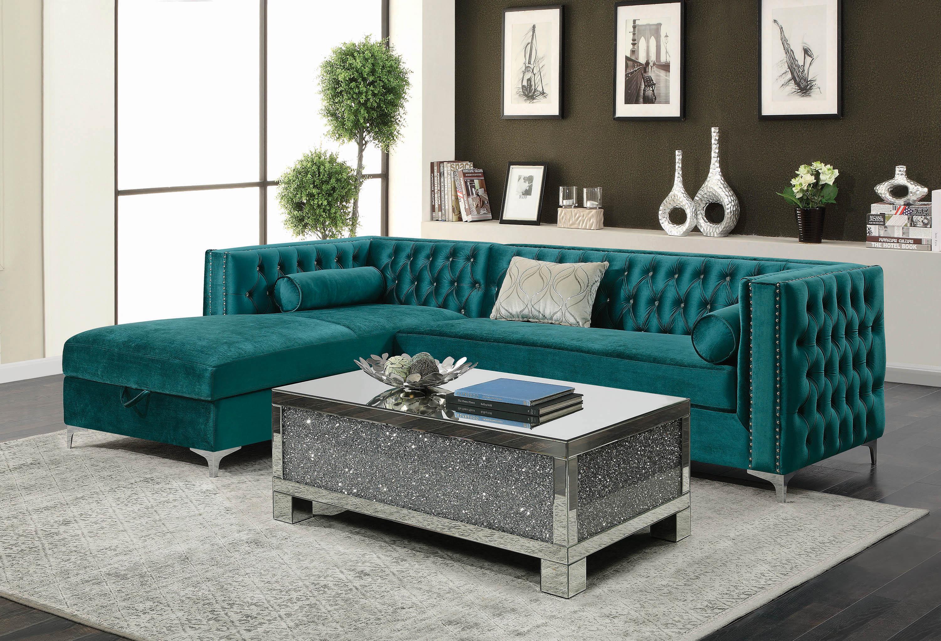 

    
Contemporary Teal Velvet Sectional Coaster 508380 Bellaire
