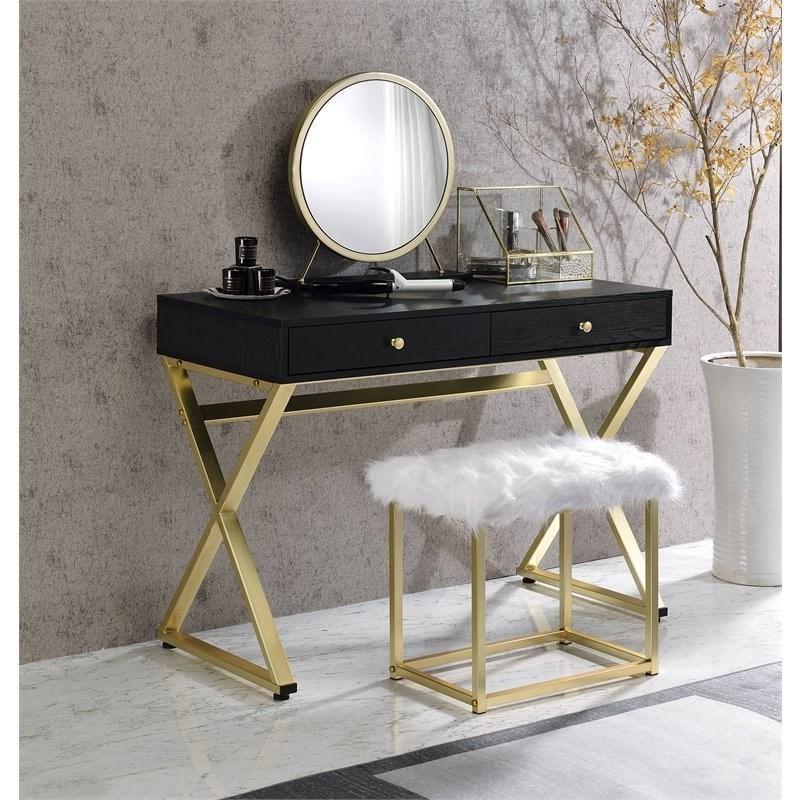 

    
Contemporary Vanity Desk Black & Brass by Acme AC00844 Coleen
