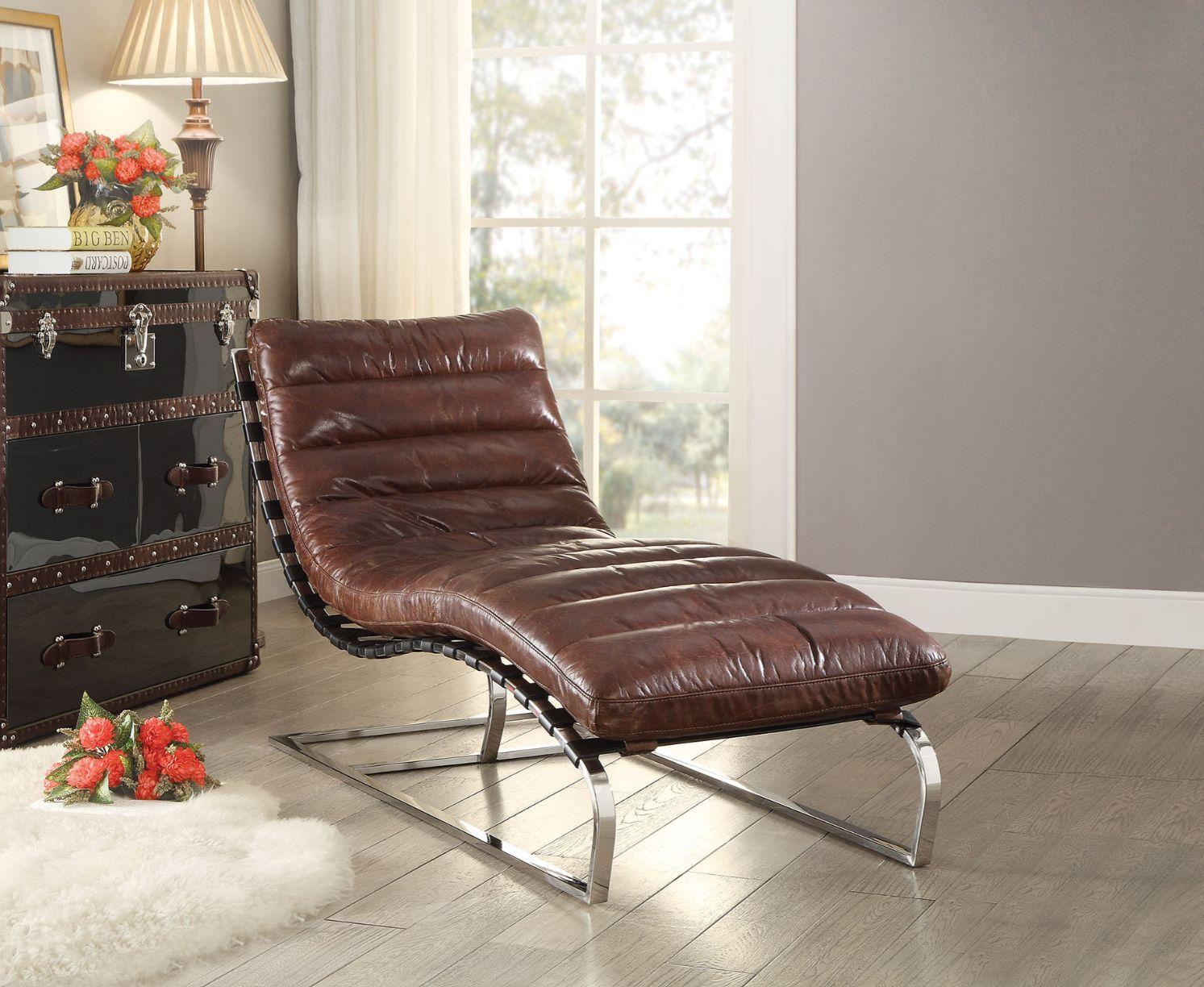 Contemporary Chaise Qortini Chaise 96670-C 96670-C in Dark Brown Top grain leather