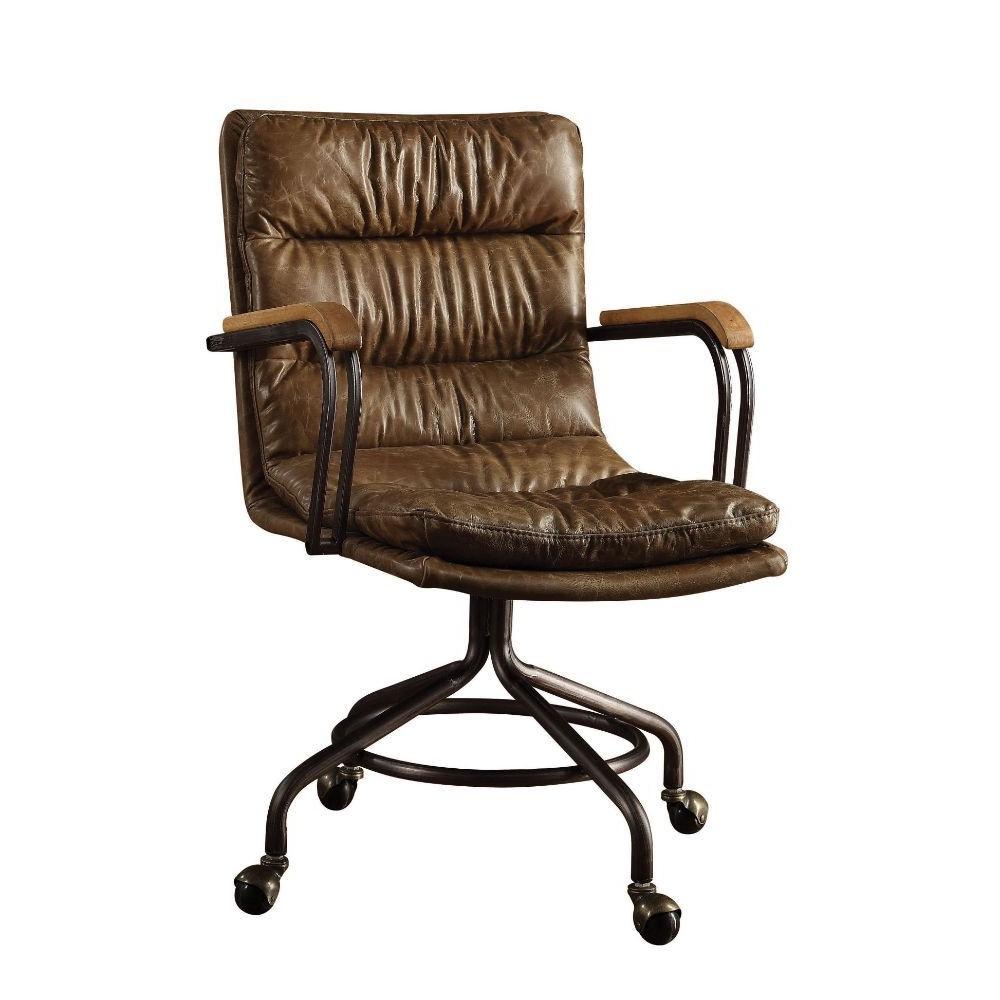 Contemporary Executive Office Chair Harith 92416 in Rustic Brown Top grain leather