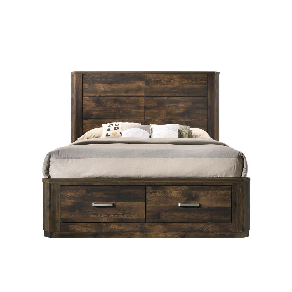 

    
Contemporary Walnut Wood King Bed + 2 Nightstands w/ Storage by Acme Elettra 24197EK-S-3pcs
