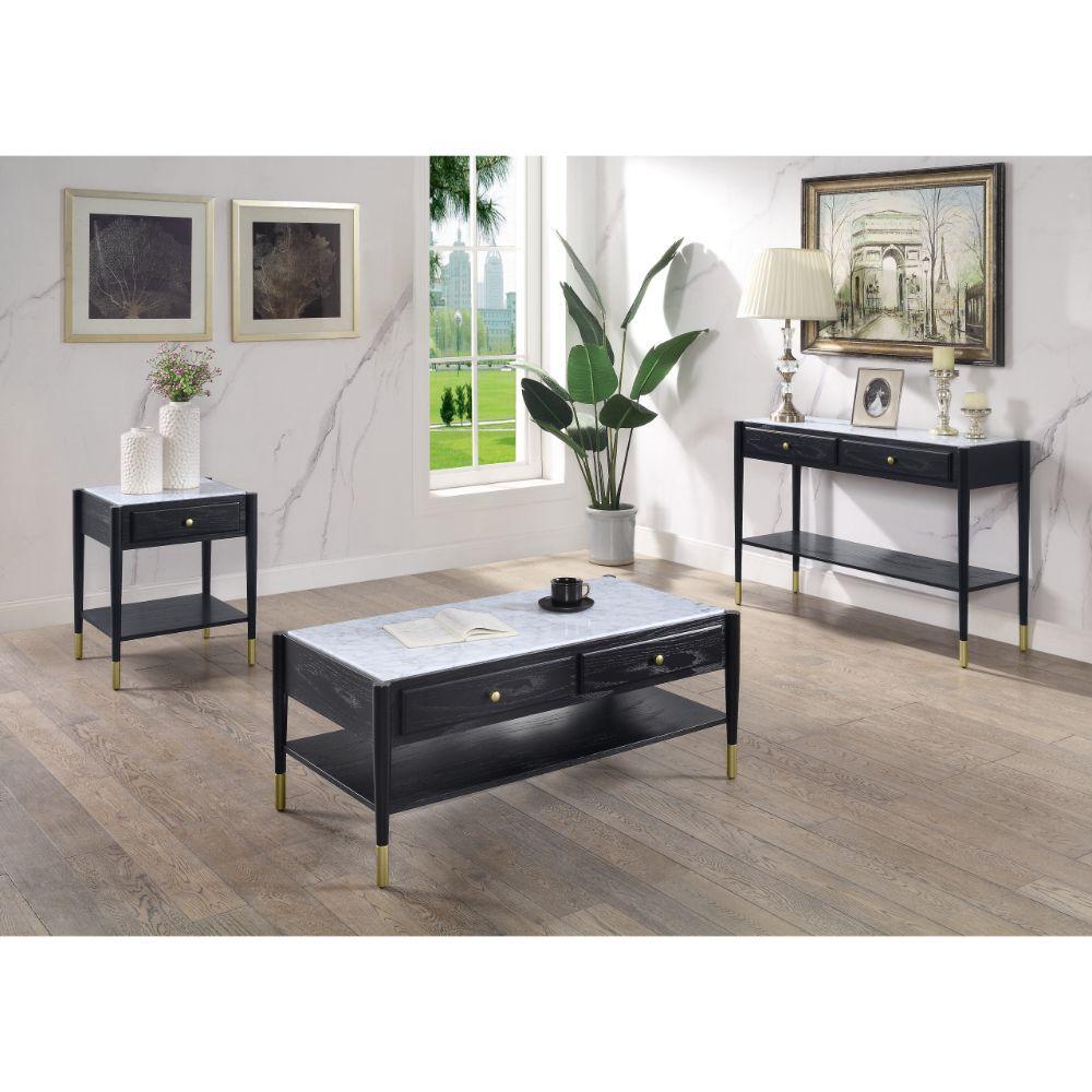 Contemporary Coffee Table and 2 End Tables Atalia 83225-3pcs in White / Black 