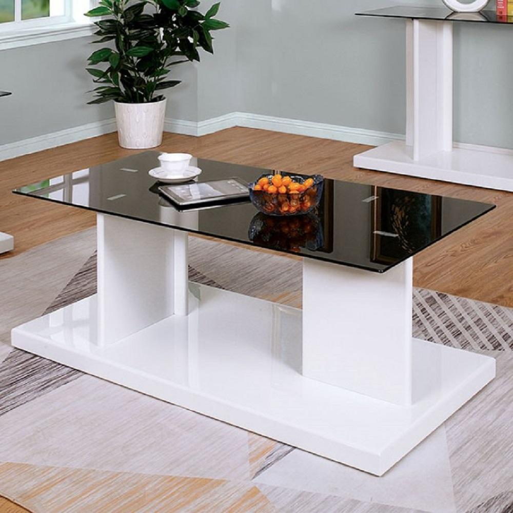 

    
Contemporary White & Black Glass Top Coffee Table Furniture of America CM4567WH-C Mannedorf
