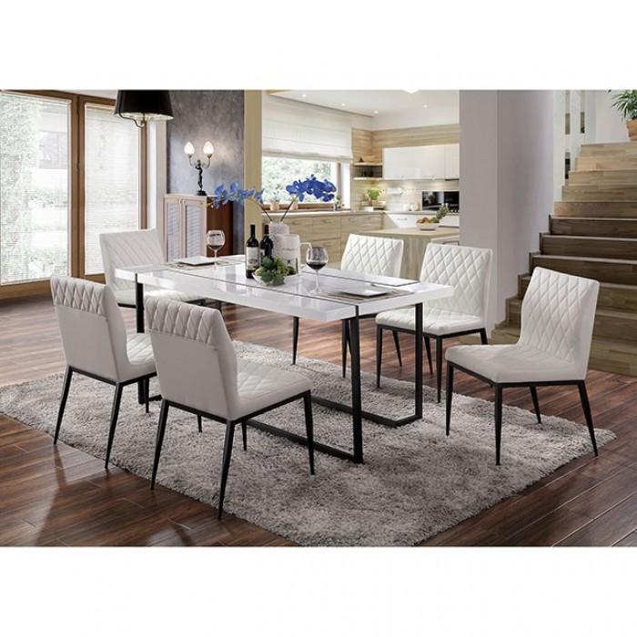 

    
Contemporary White & Black Lacquer Top Dining Table Furniture of America FOA3799T Alisha

