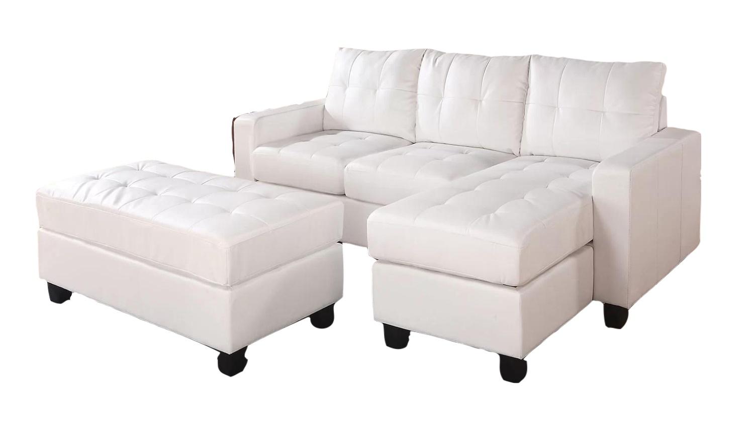 Contemporary, Modern Sectional w/ Ottoman Lyssa 51210-3pcs in White Leather Match