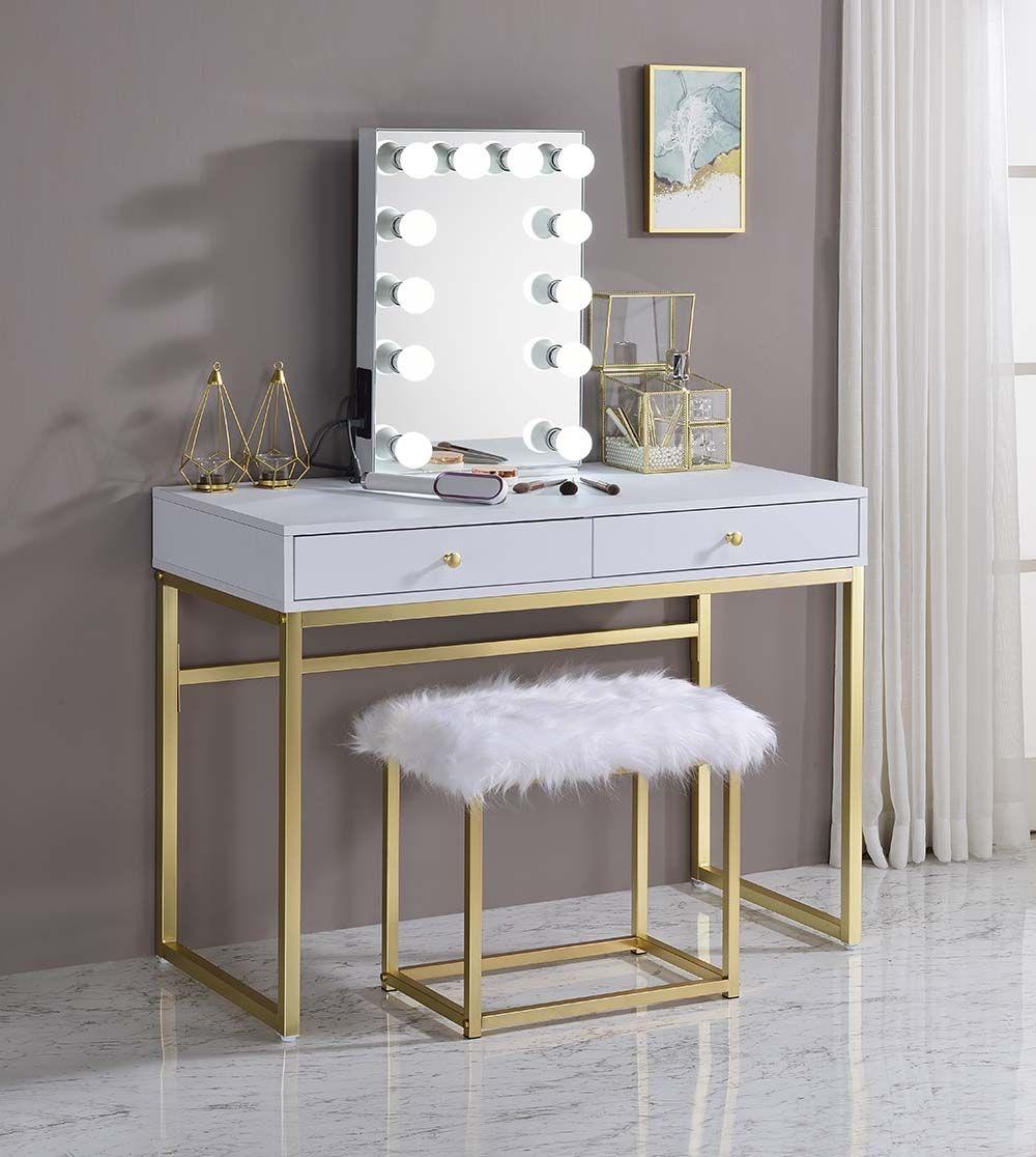 

    
Contemporary  White & Brass Vanity Desk by Acme AC00891 Coleen
