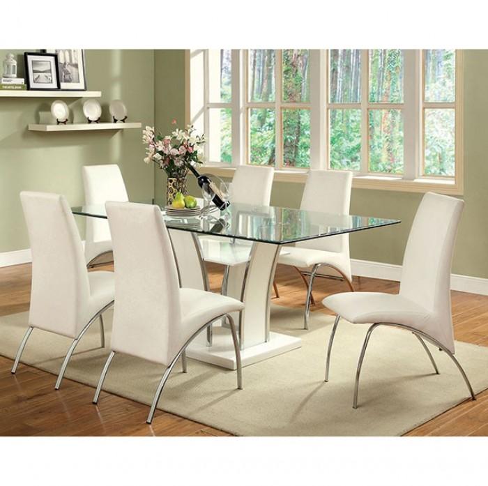 

                    
Furniture of America CM8372WH-T-Set-5 Glenview &amp; Wailoa Dining Room Set White Leatherette Purchase 
