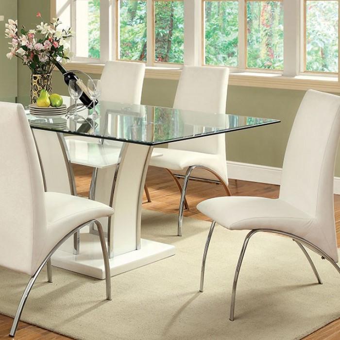 

    
Contemporary White & Chrome Dining Room Set 5pcs Furniture of America Glenview & Wailoa
