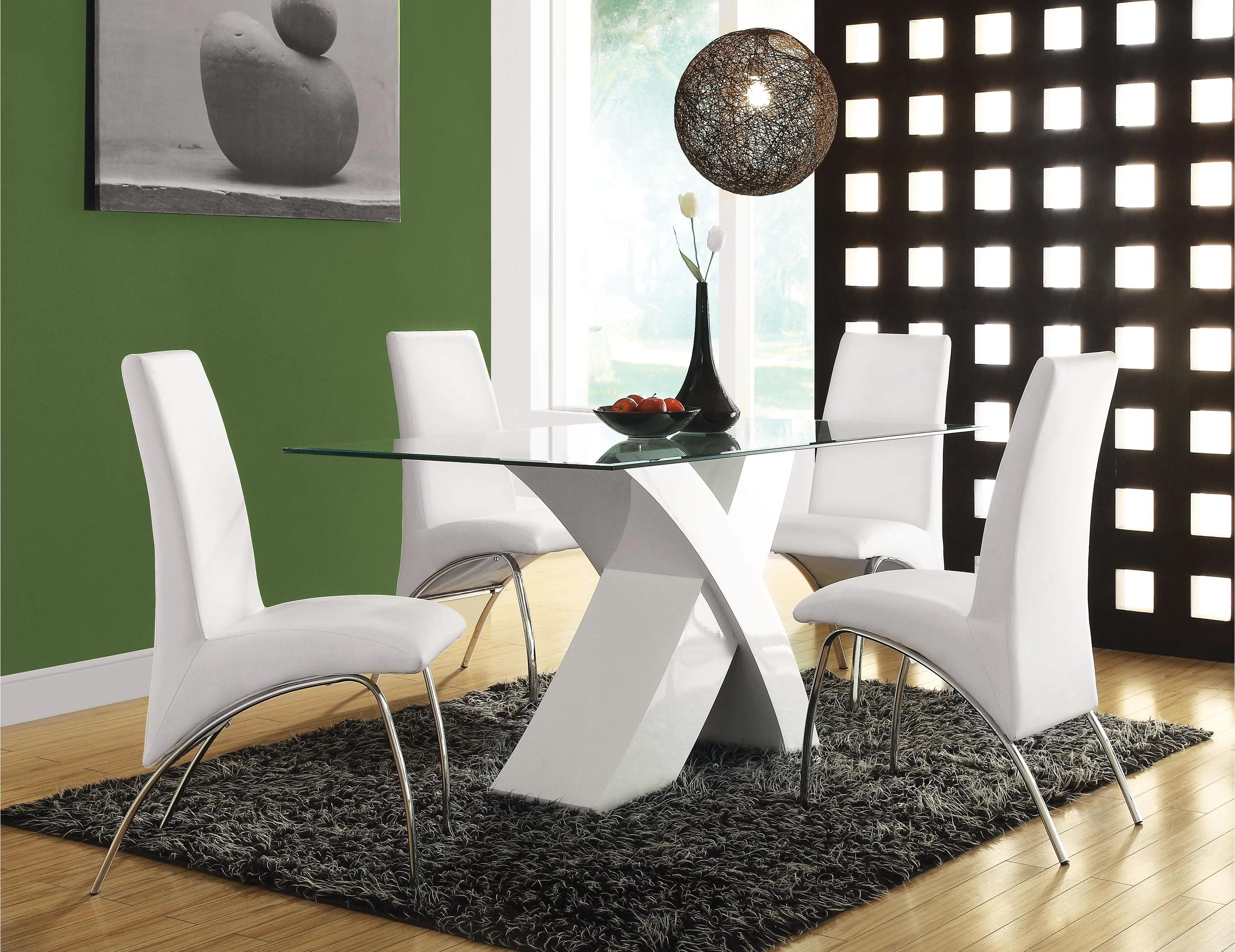 Contemporary Dining Table Set Pervis 71105-5pcs in White High Gloss