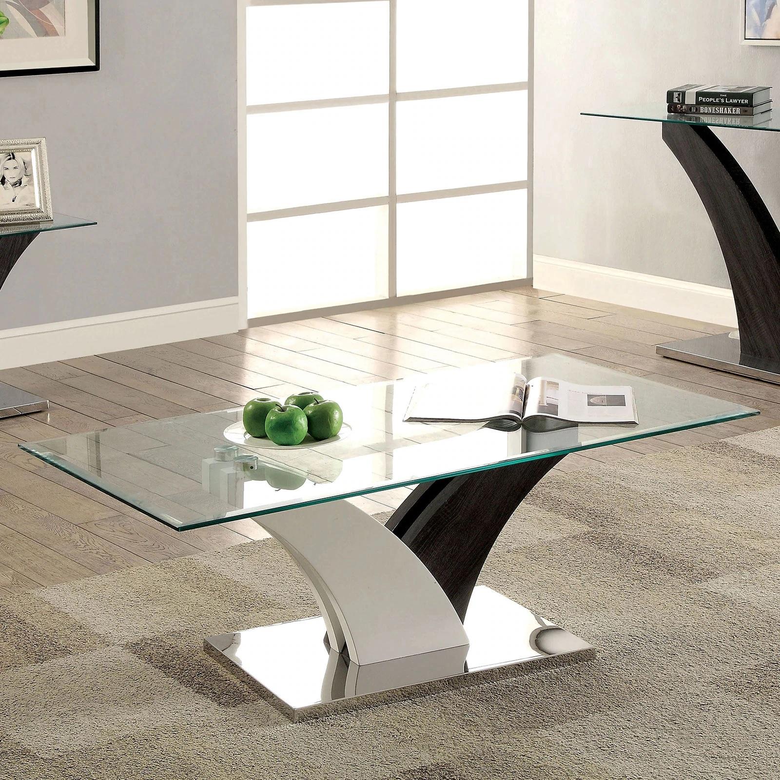 

    
Contemporary White & Dark Gray Tempered Glass Coffee Table Furniture of America CM4244C Sloane
