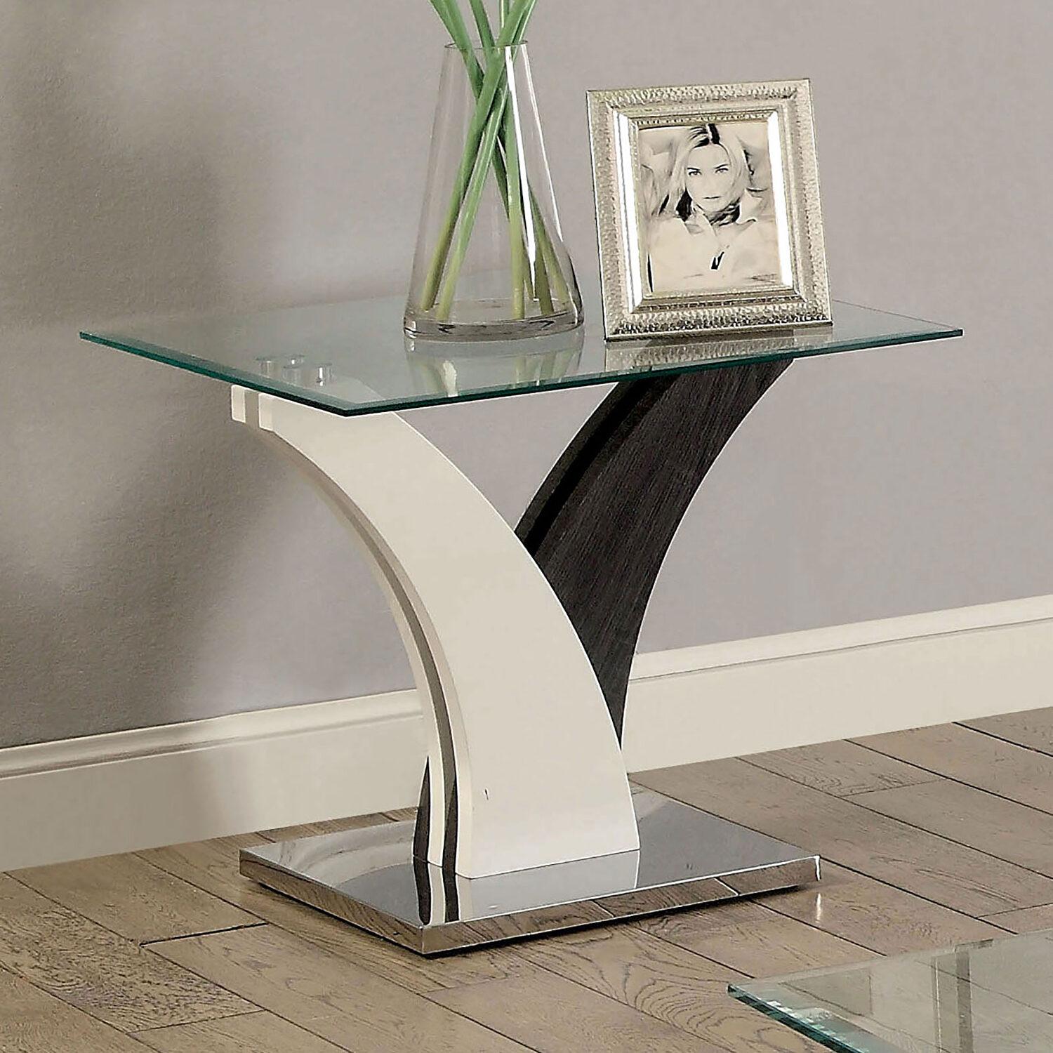 

    
Contemporary White & Dark Gray Tempered Glass End Table Furniture of America CM4244E Sloane
