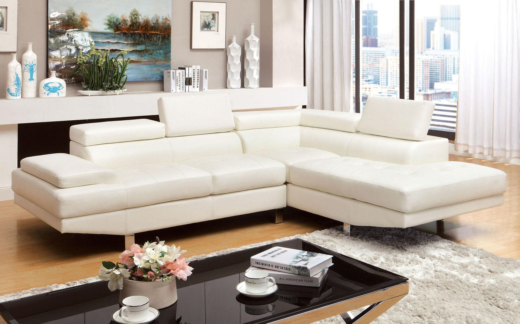 Contemporary Sectional Sofa KEMINA CM6833WH CM6833WH in White Bonded Leather