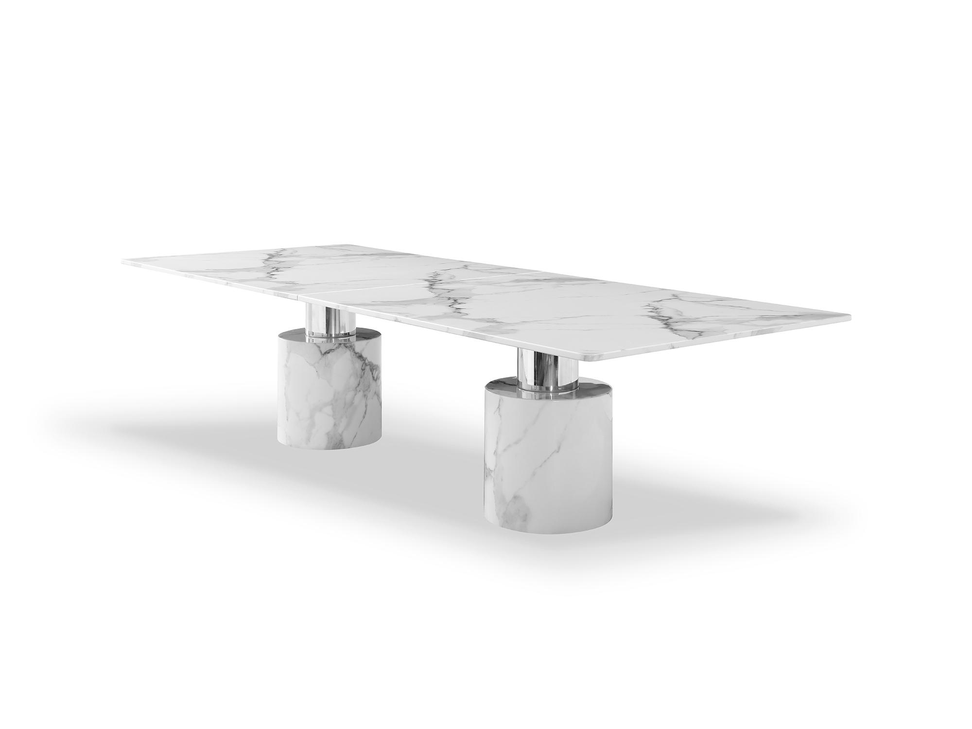 

    
Contemporary White Glossy Marble Top Dining Table WhiteLine DT1640-WHT Geneva
