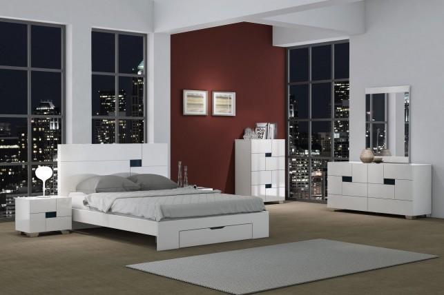 Contemporary, Modern Platform Bedroom Set August August -EK-Set-4 in White 