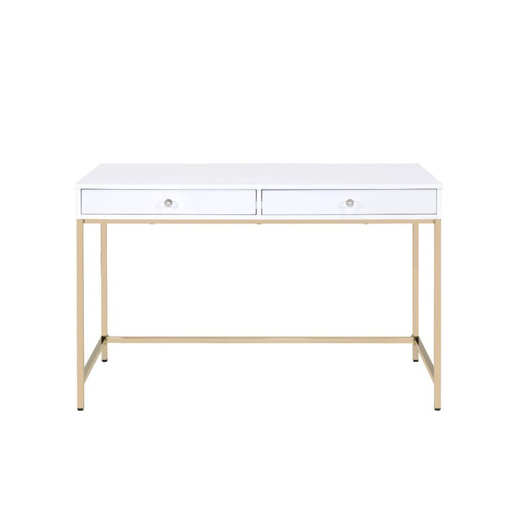

    
Contemporary White High Gloss & Gold Desk by Acme 92540 Ottey
