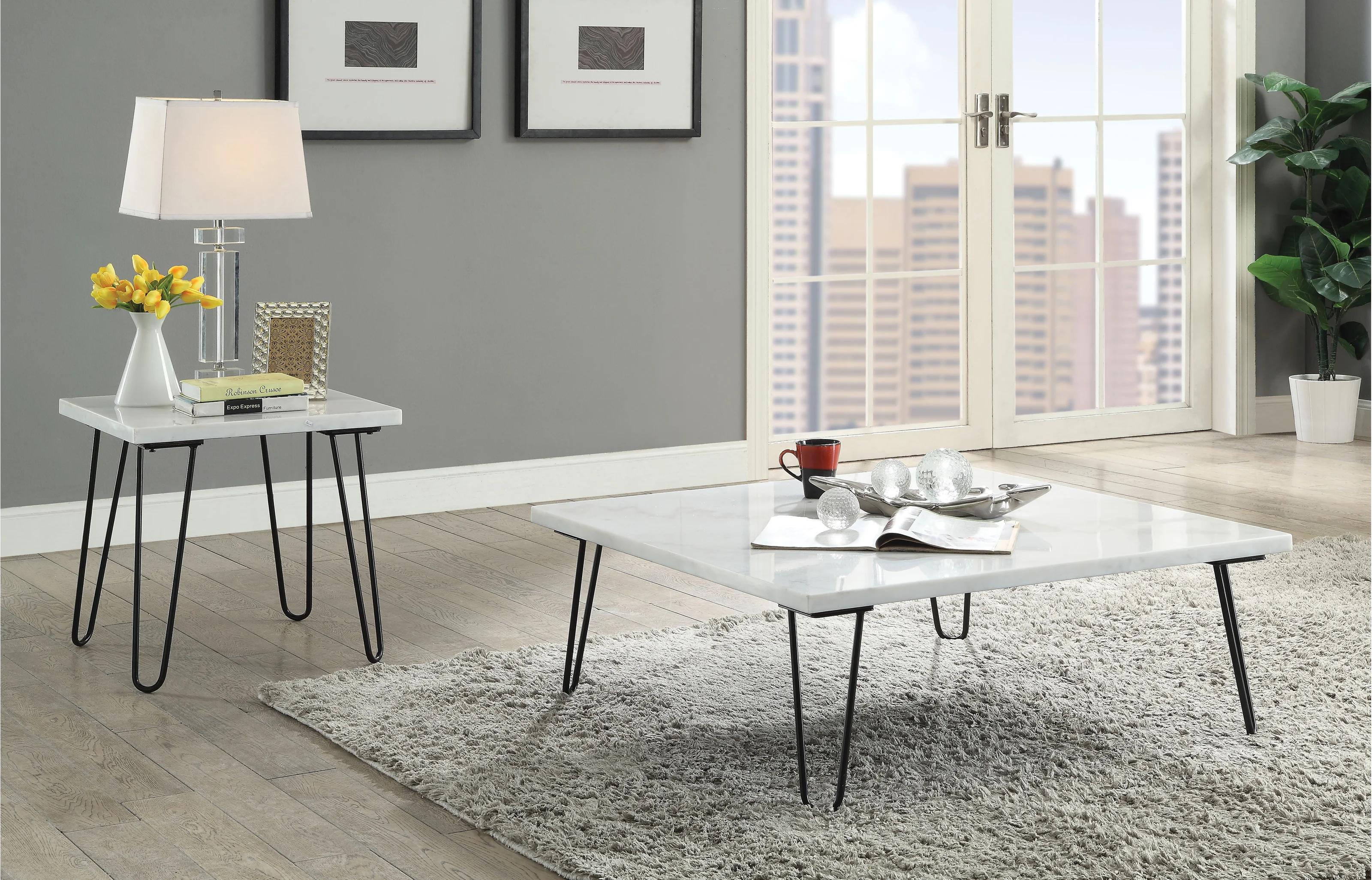 Contemporary Coffee Table and 2 End Tables Telestis 84500-3pcs in White 