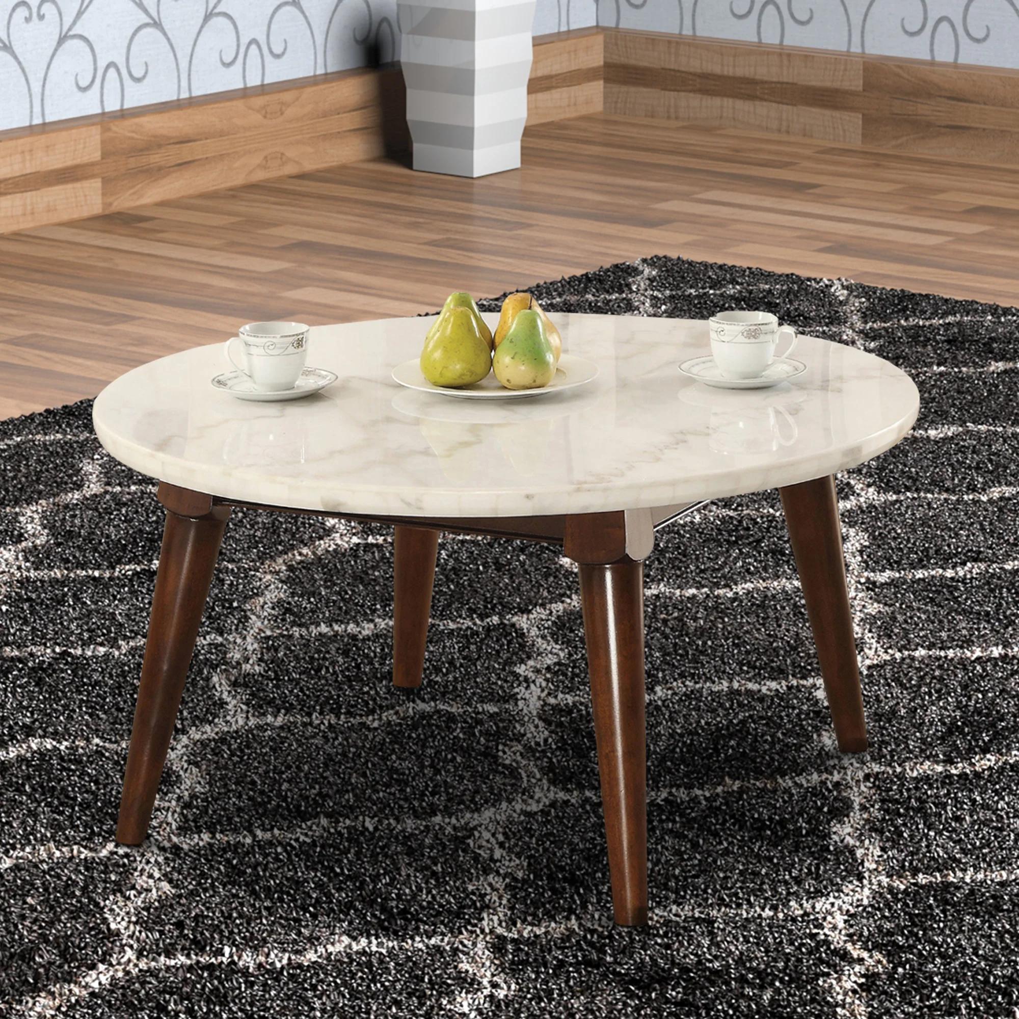 

    
Contemporary White Marble & Walnut Coffee Table by Acme Gasha 82890
