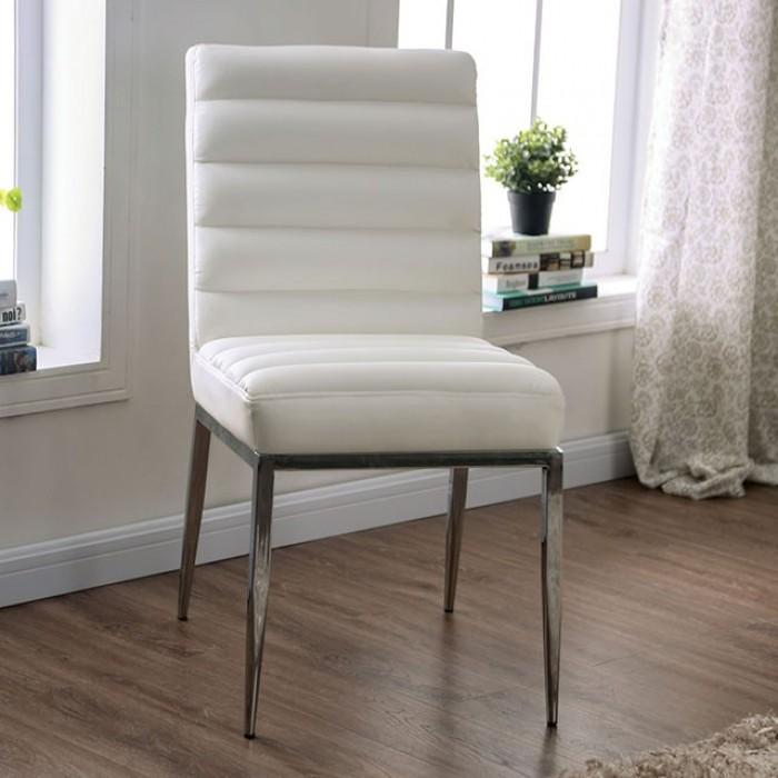Contemporary Dining Chair Set FOA3746SC Cilegon FOA3746SC-2PC in White Leatherette