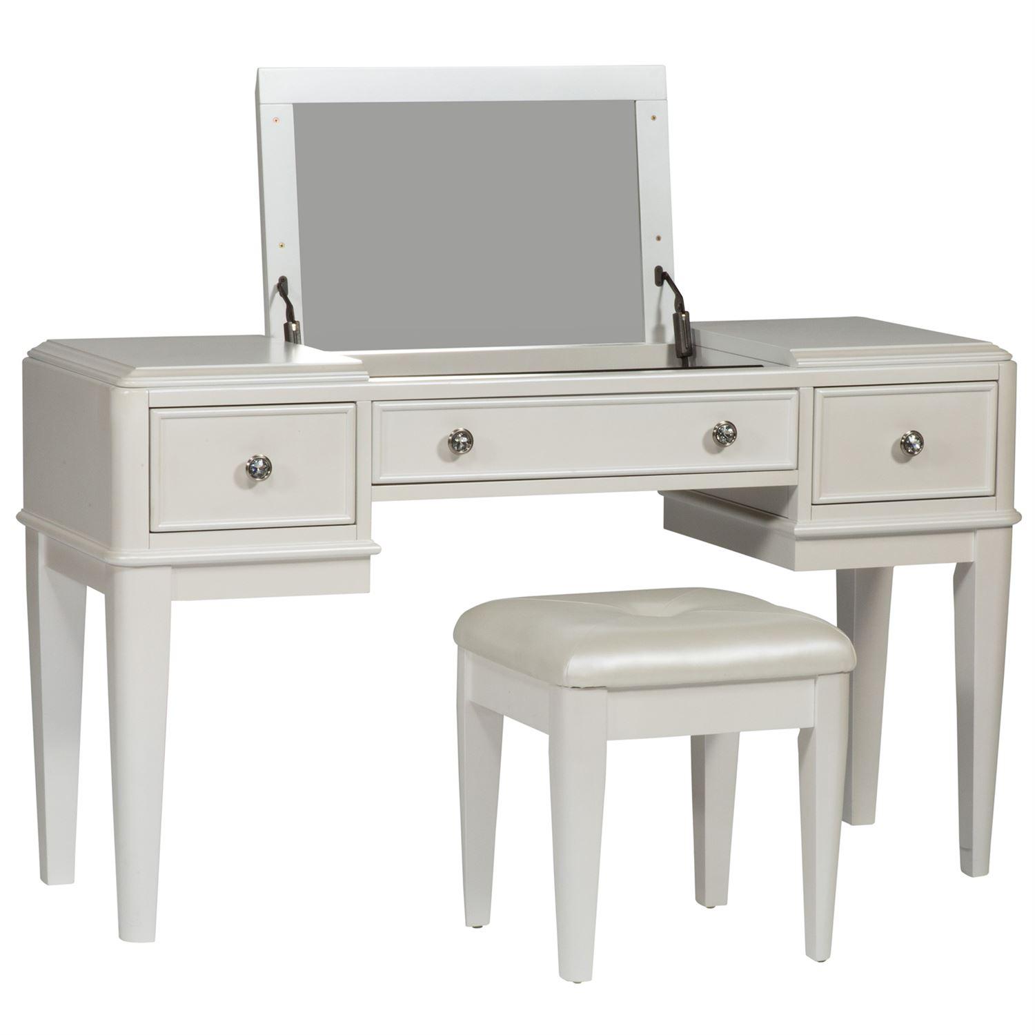 

    
Iridescent White Finish Vanity Desk Set 2Pcs Stardust (710-YBR) Liberty Furniture
