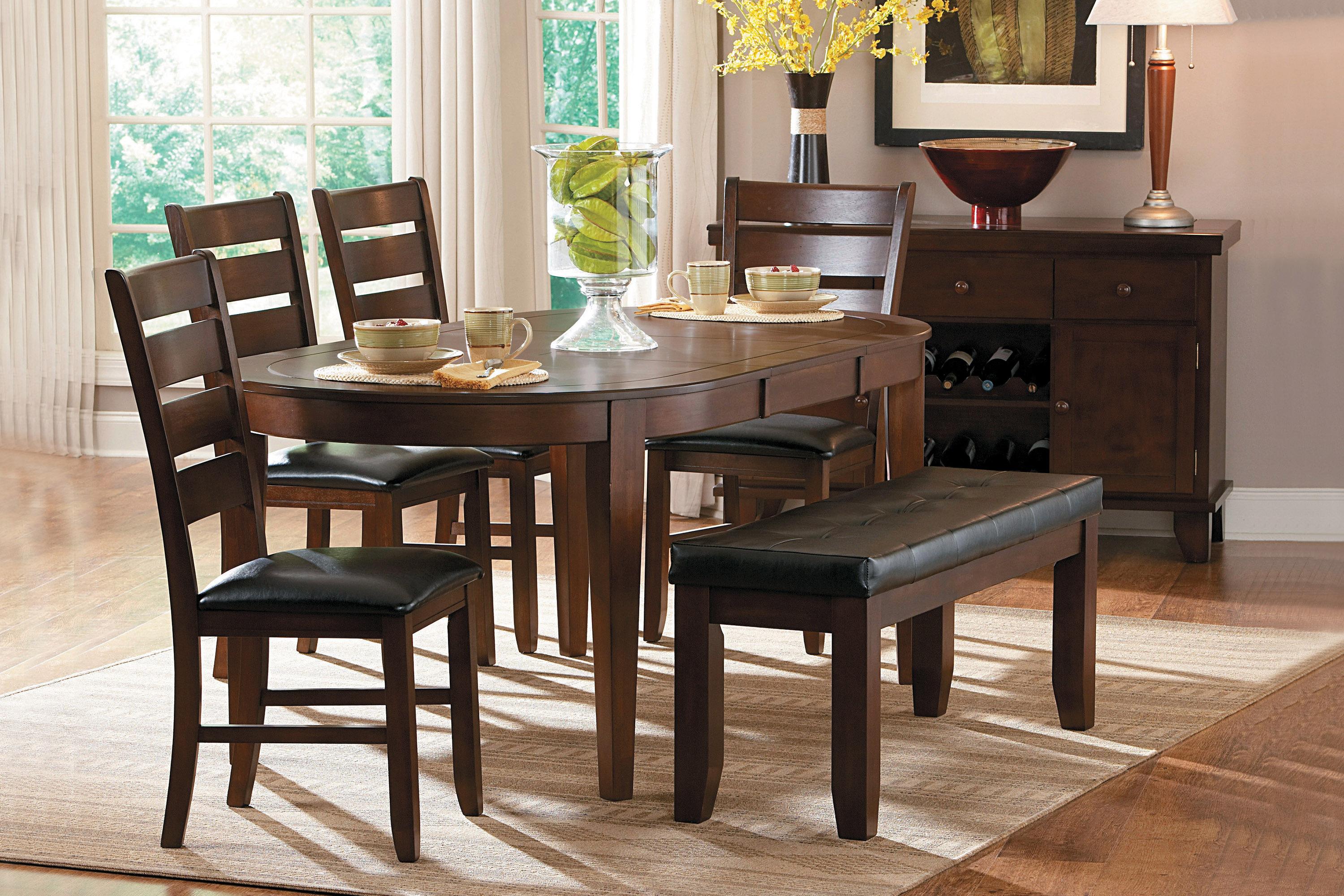 Contemporary Dining Room Set 586-76-48*6PC Ameillia 586-76-48*6PC in Dark Oak Faux Leather