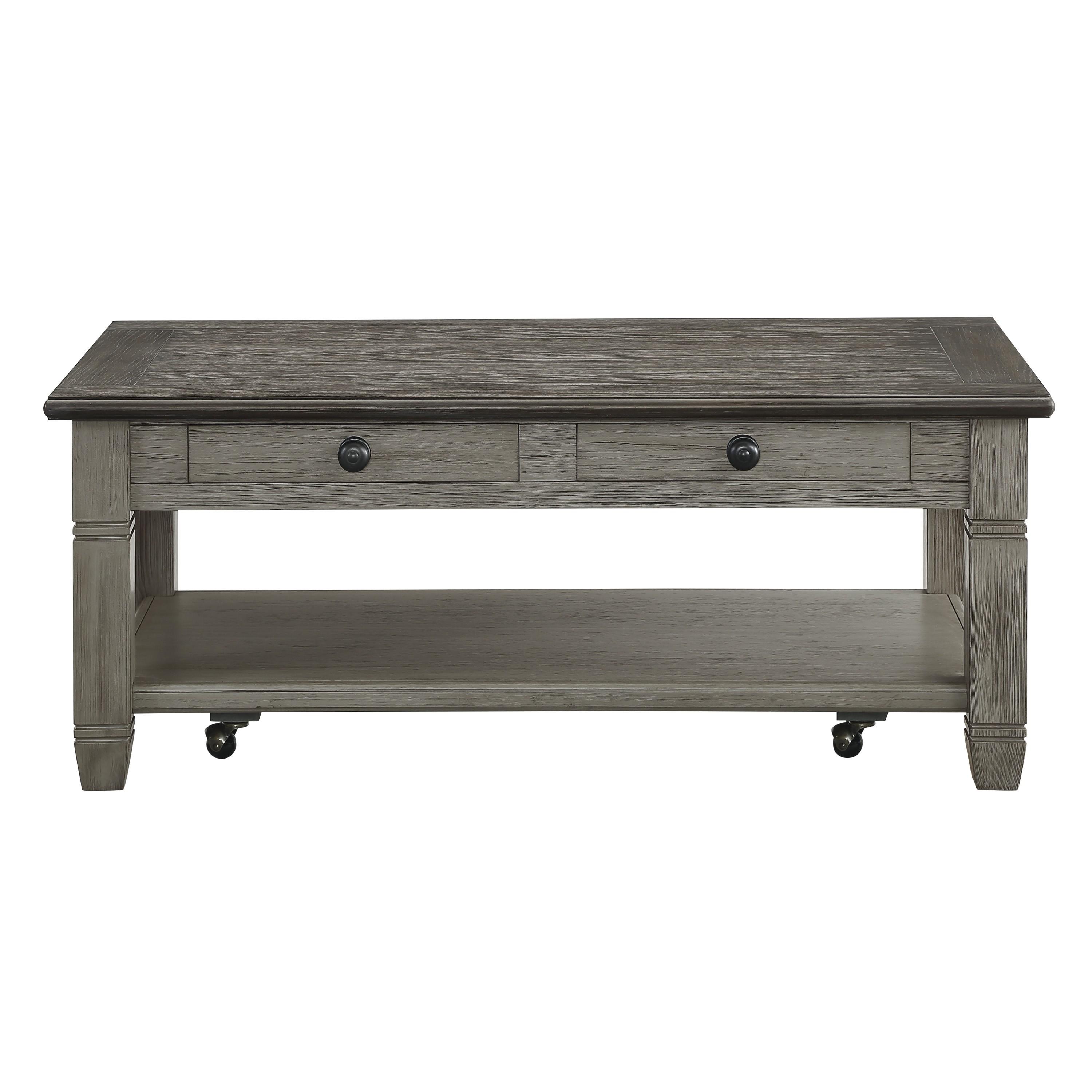 

    
Cottage Coffee & Antique Gray Wood Cocktail Table Homelegance 5627GY-30 Granby
