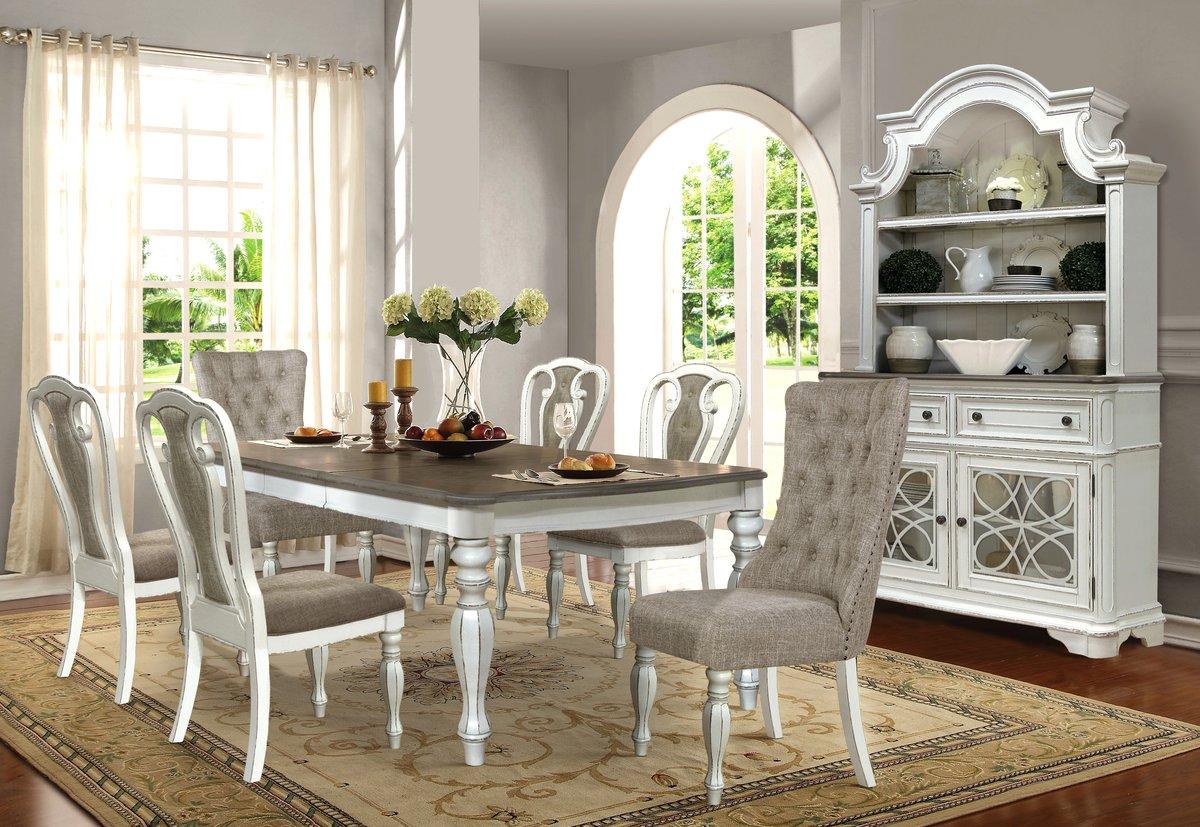 Cottage Dining Table Set D738 D738-8PC in White, Gray Fabric