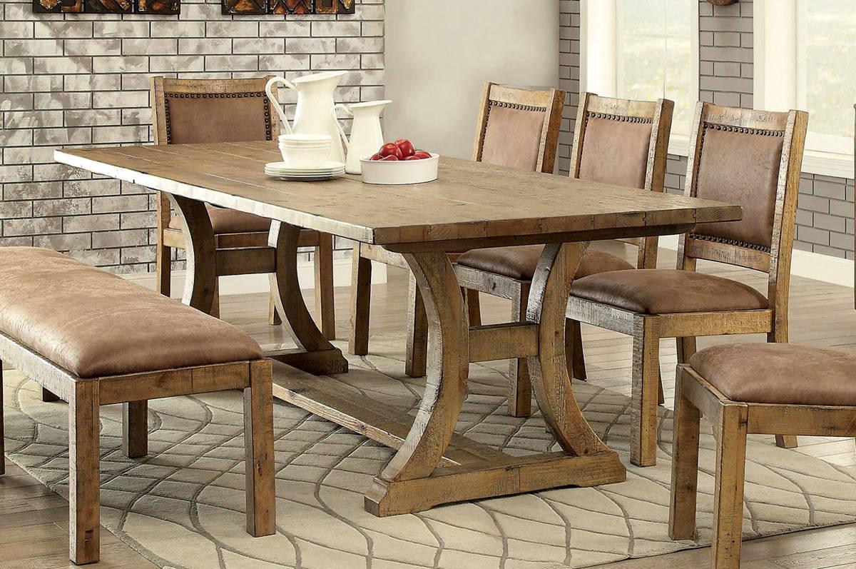 

    
Oak & Brown Solid Wood 96" Dining Table Set 6Pcs GIANNA CM3829T FOA Rustic
