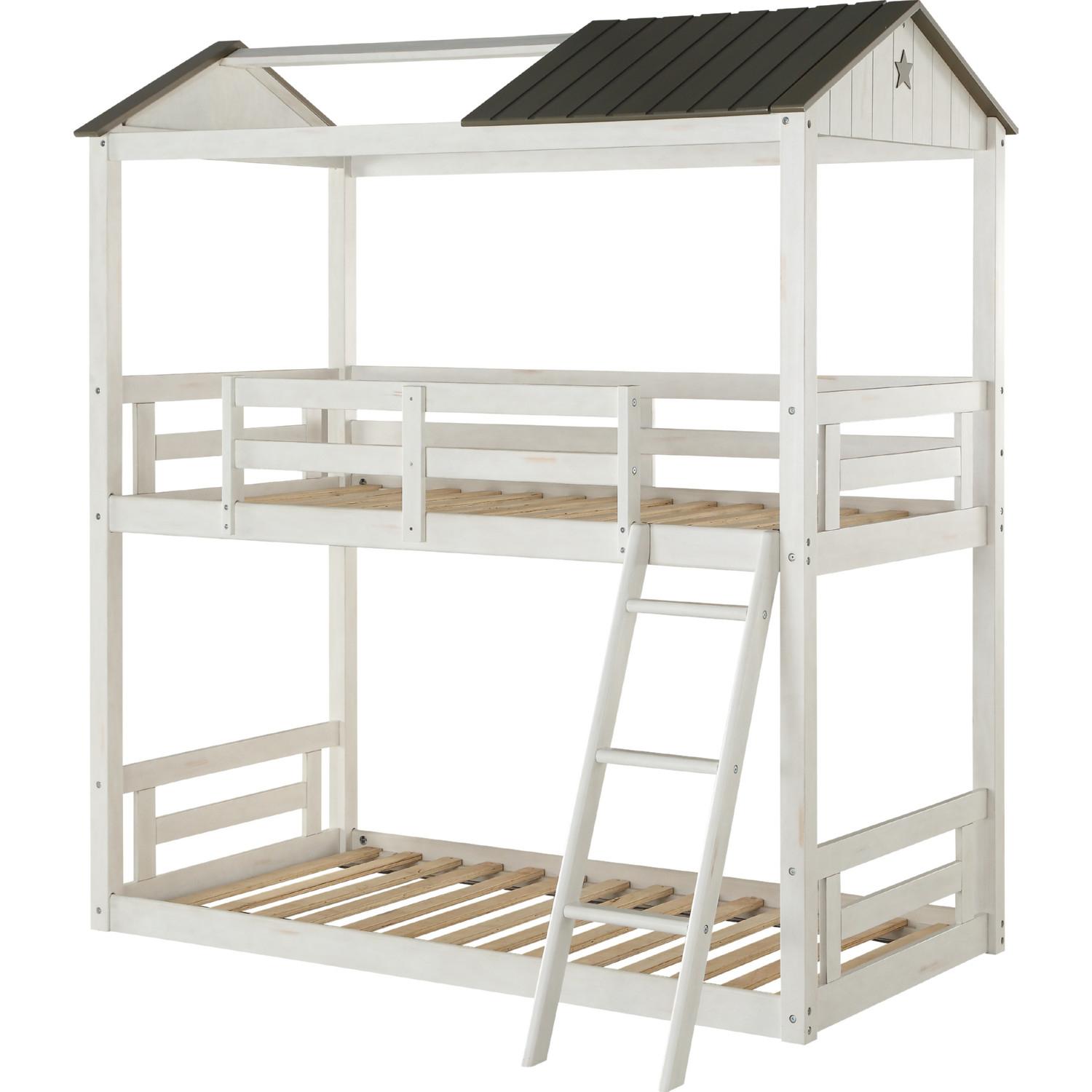 Cottage Twin/Twin Bunk Bed Nadine 37665 in White, Gray 