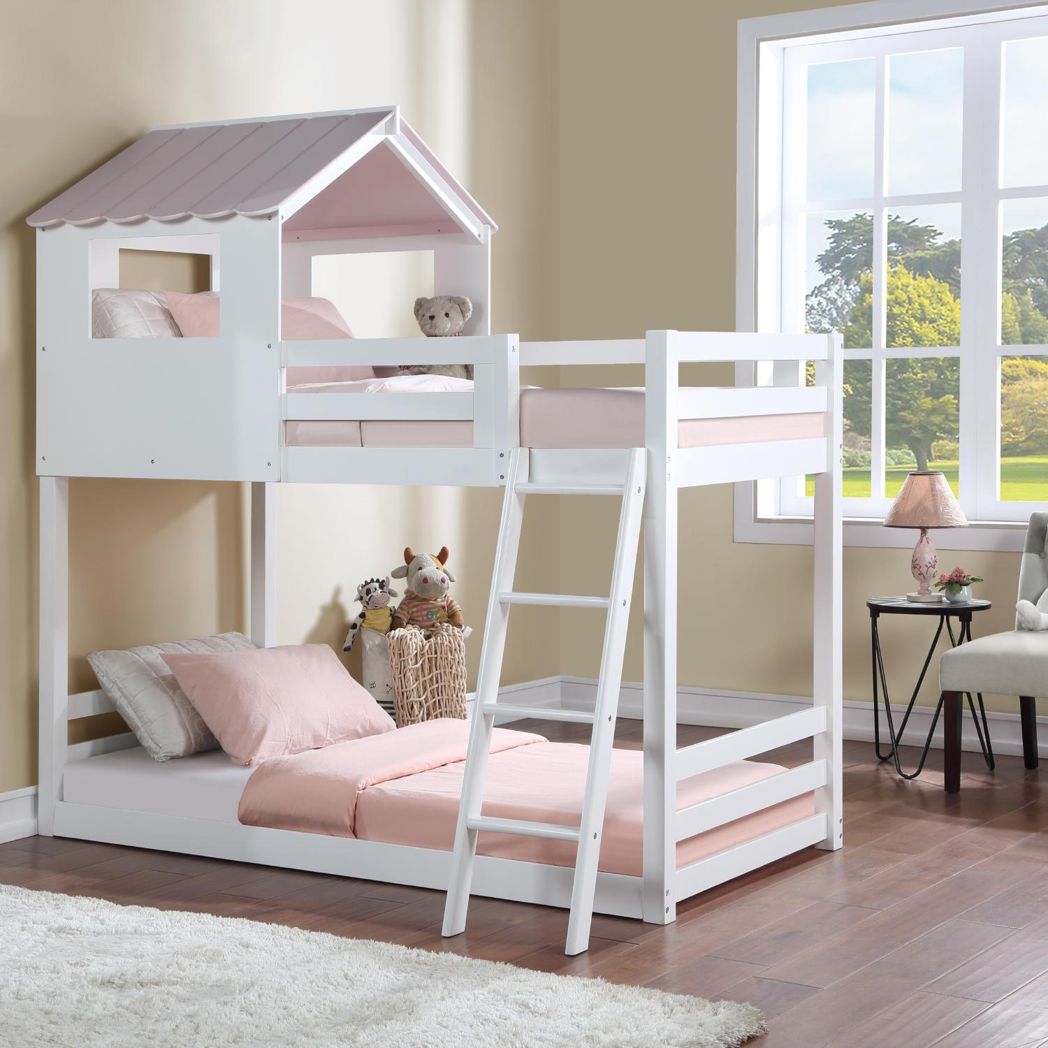 

    
Acme Furniture Solenne Twin/Twin Bunk Bed White/Pink BD00705
