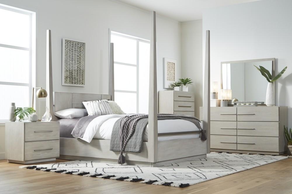 

    
Cotton Grey Finish King POSTER Bedroom Set 5Pcs w/Chest DESTINATION by Modus Furniture
