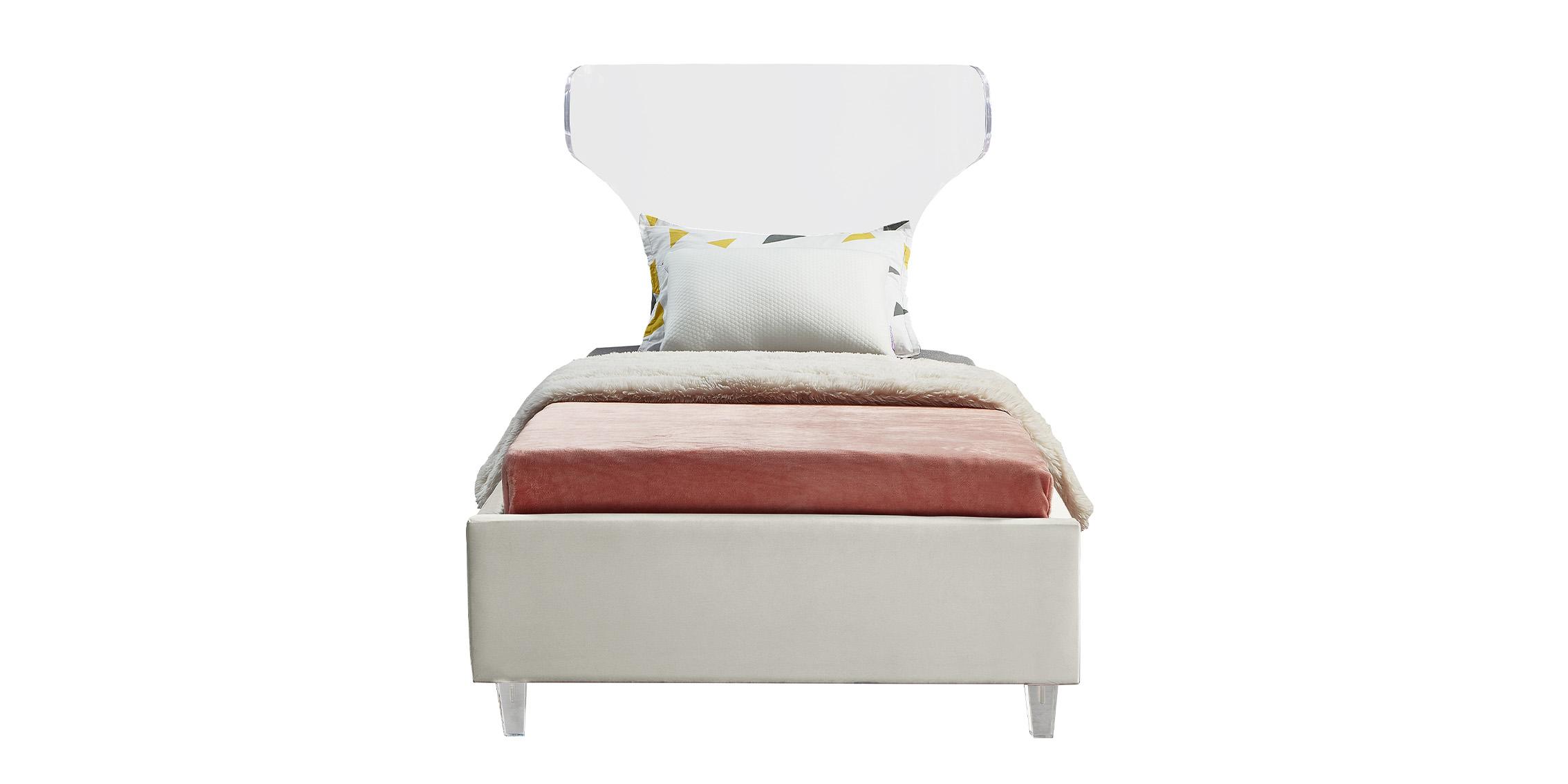 

    
Cream Fabric & Acrylic Headboard Twin Bed GHOST Cream-T Meridian Contemporary
