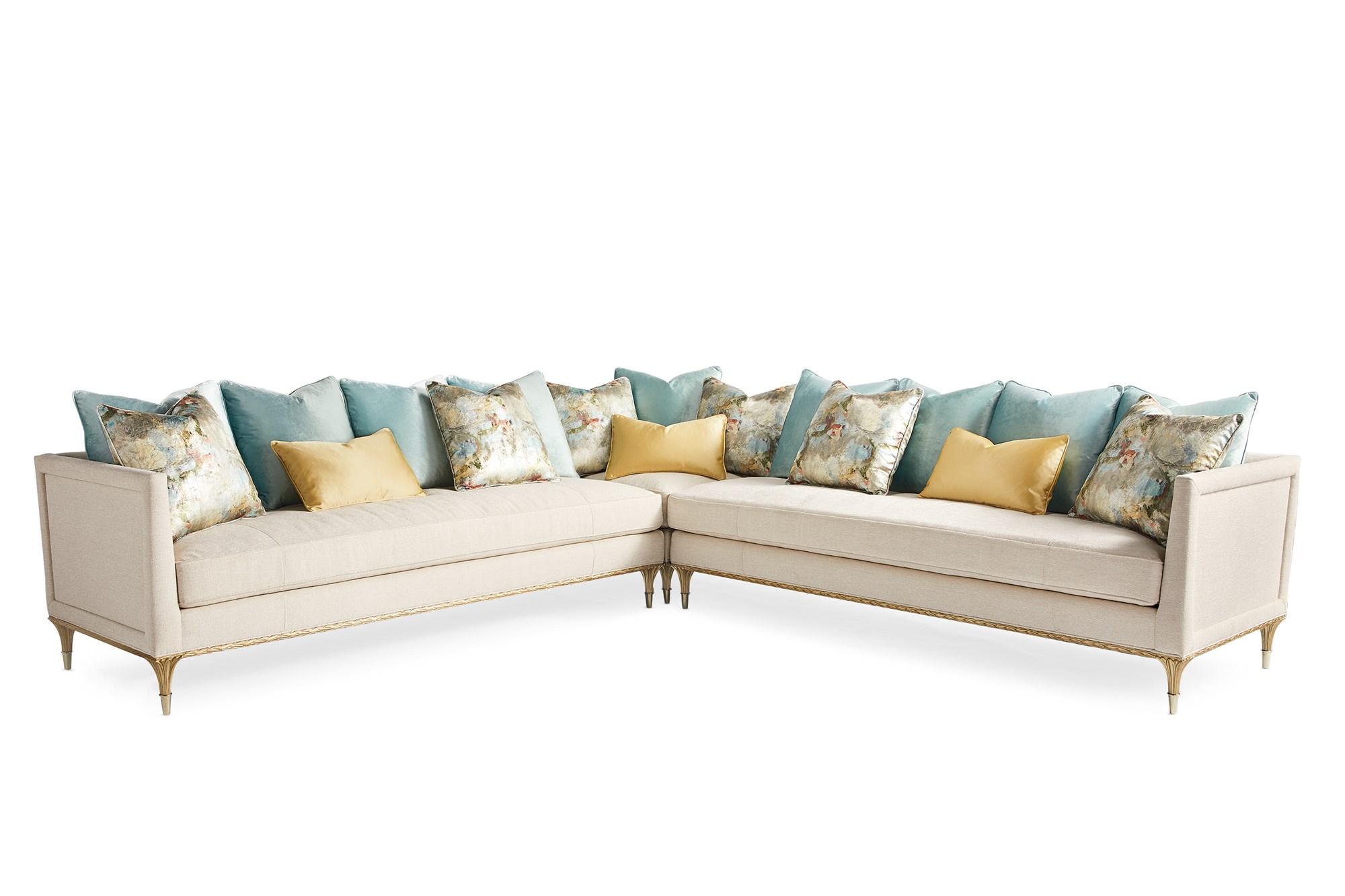 Traditional Sectional Sofa FONTAINEBLEAU FONTAINEBLEAU-SEC-3PC in Cream, Gold Fabric