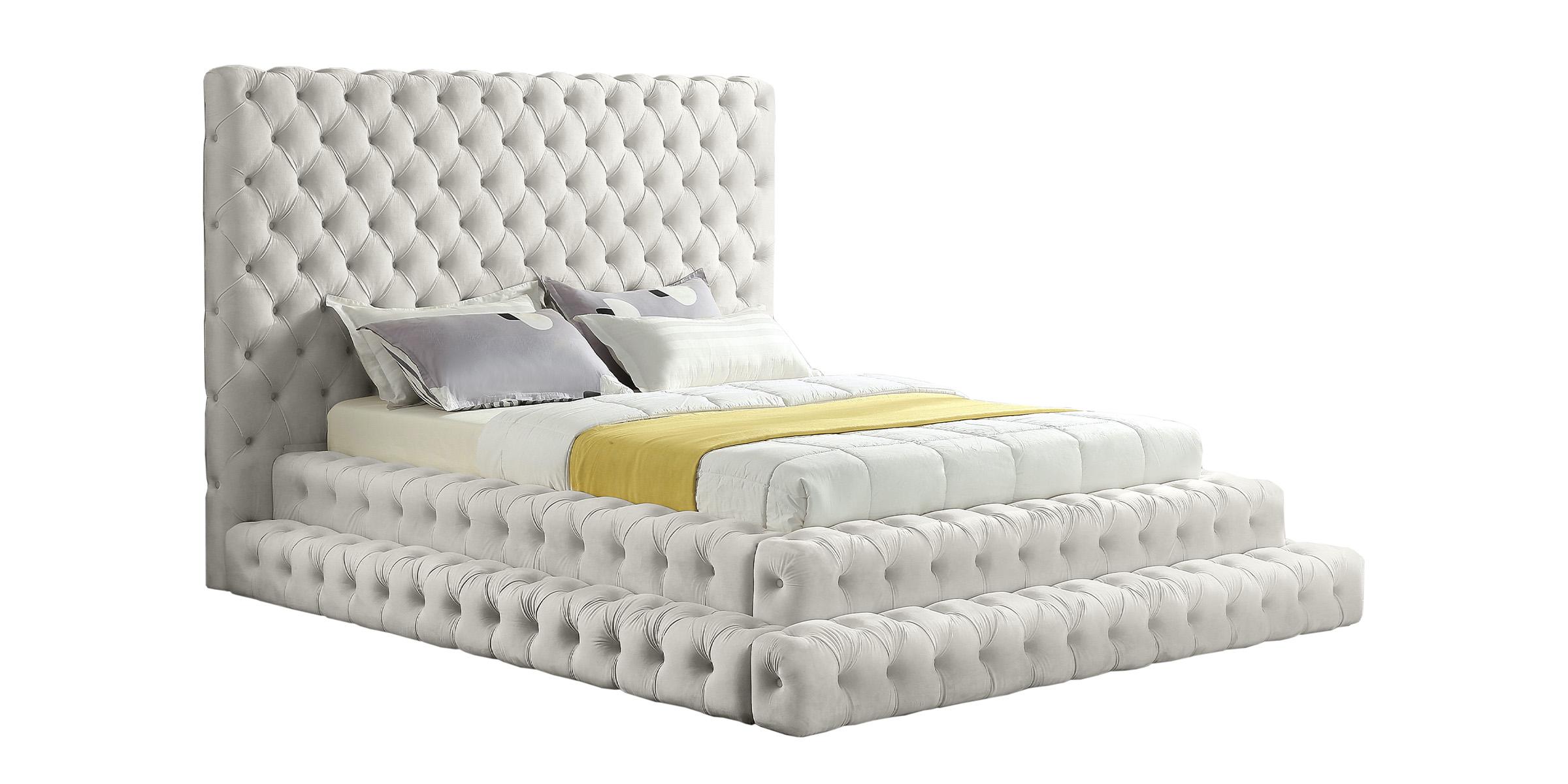 Contemporary, Modern Platform Bed REVEL RevelCream-Q RevelCream-Q in Cream Velvet