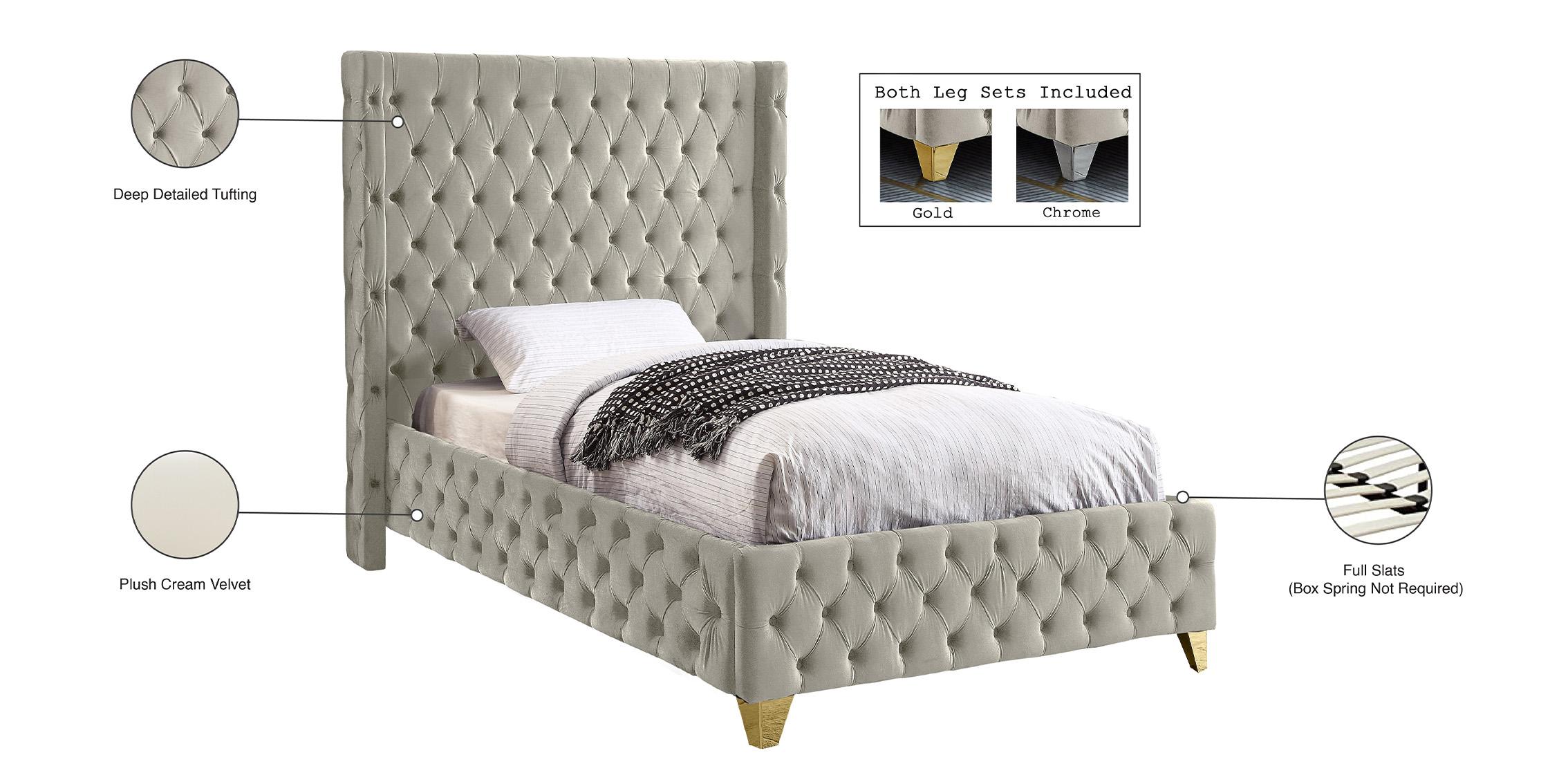 

        
Meridian Furniture SAVAN SavanCream-T Platform Bed Chrome/Cream/Gold Velvet 094308255002
