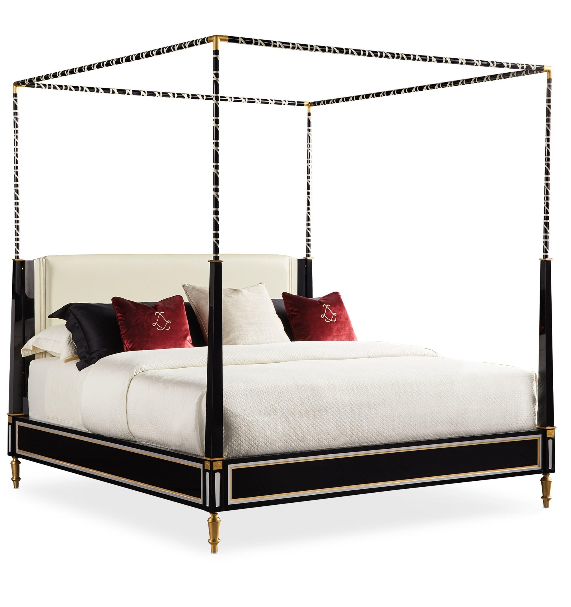 Contemporary Canopy Bed THE COUTURIER CANOPY BED SIG-419-122 in Black Finish, Cream 