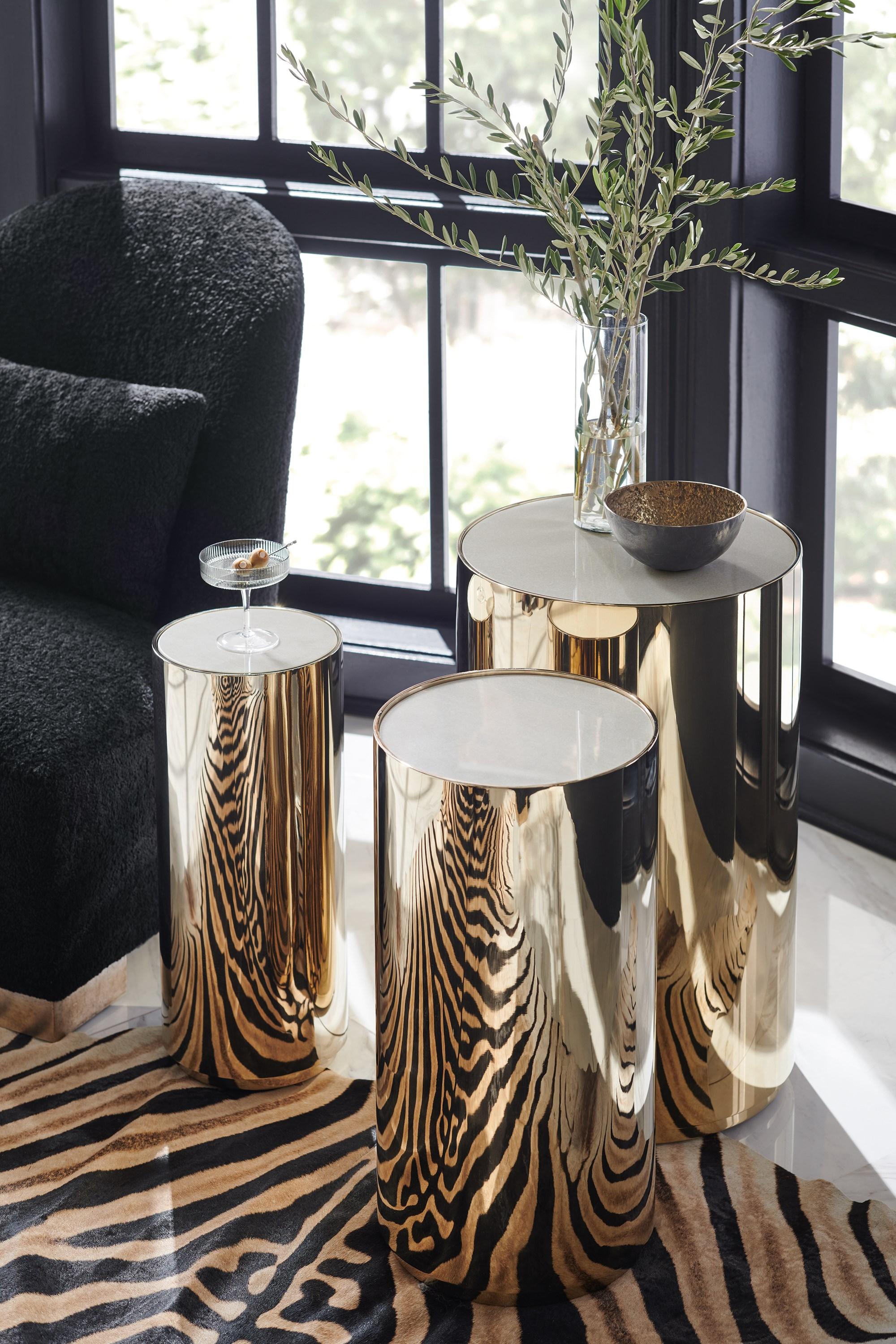 Contemporary End Table Set ROUND ABOUT-TALL / ROUND ABOUT-MED / ROUND ABOUT-SHORT SIG-021-421 SIG-021-422 SIG-021-423 in Gold 