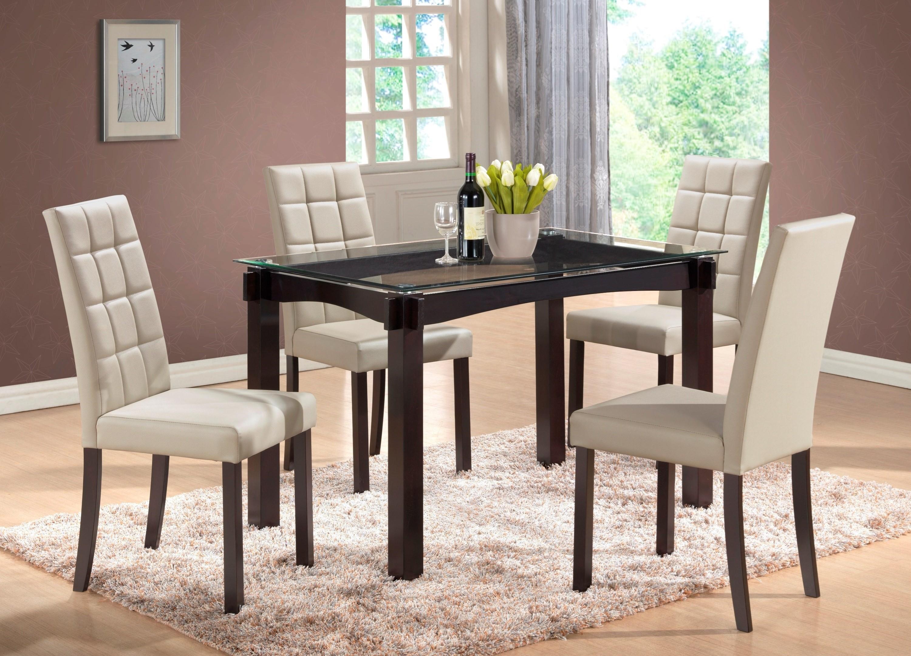 Contemporary Dining Sets 1220-GY Zora 1220-GY-Set-5 in Espresso, Light Gray Faux Leather