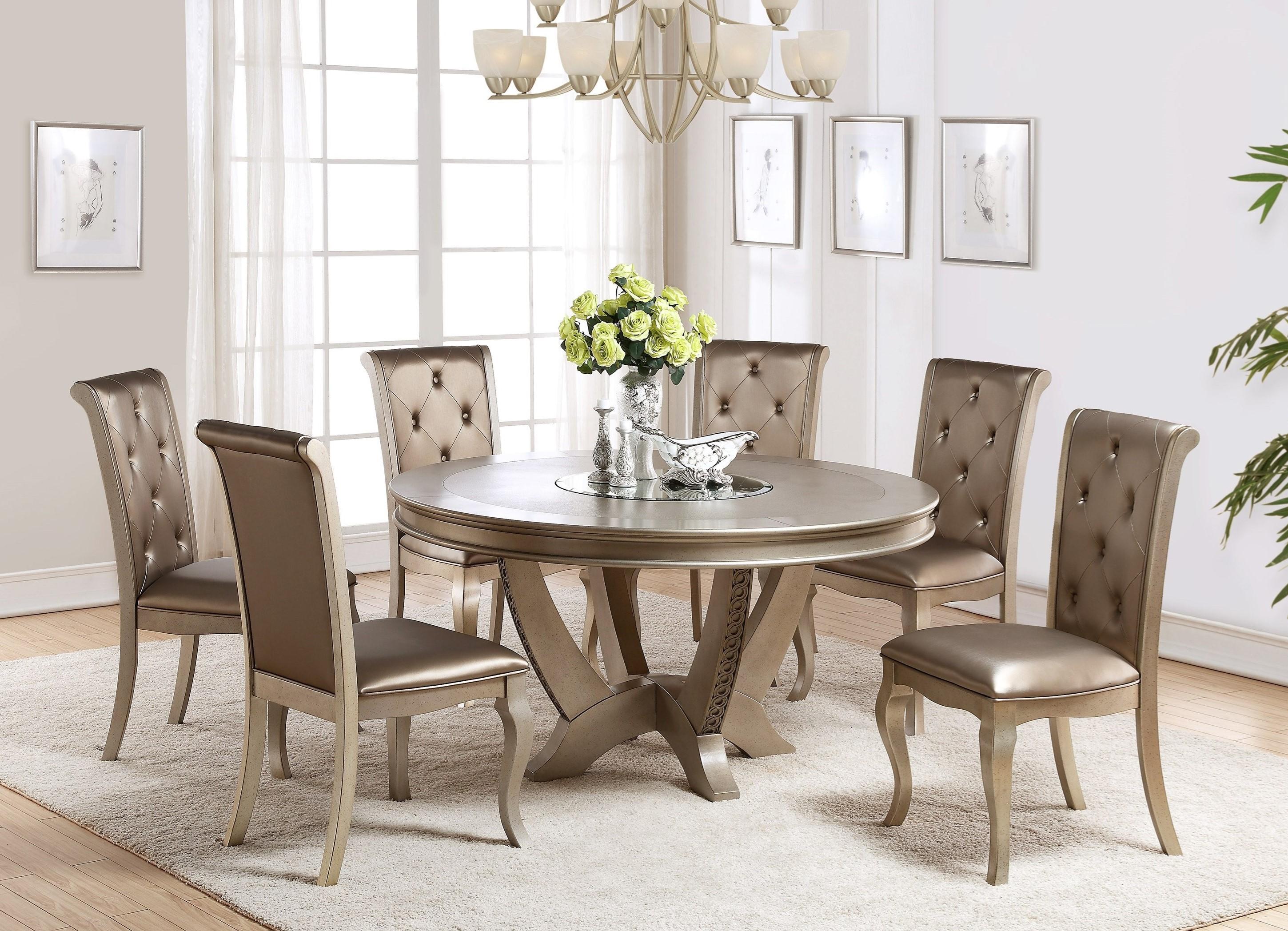 Traditional Dining Sets 2166-5P Mina 2166-Set-5 in Champagne Faux Leather