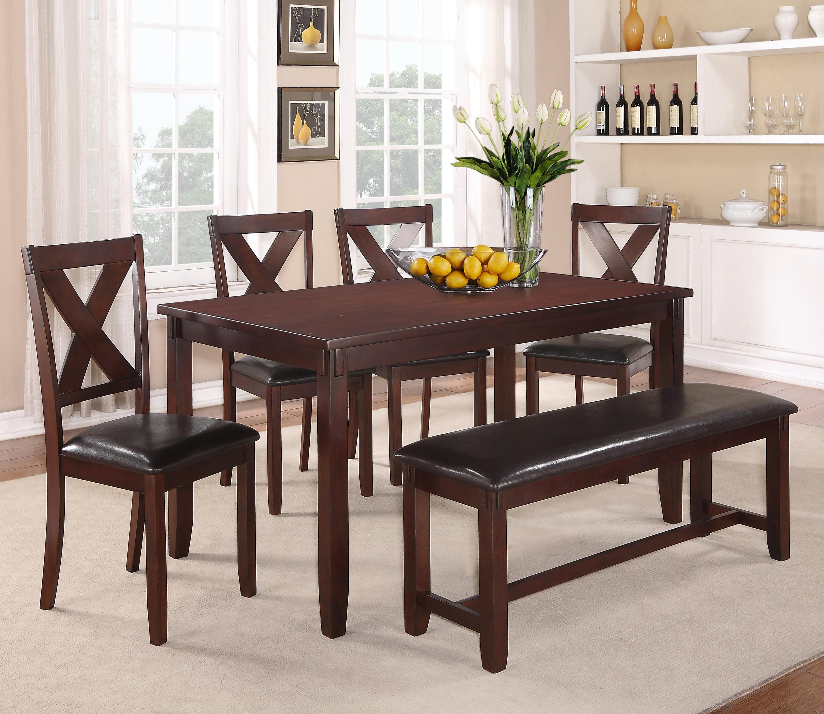 Traditional Dining Sets 2321 Clara 2321-Set-6 in Black, Brown Faux Leather