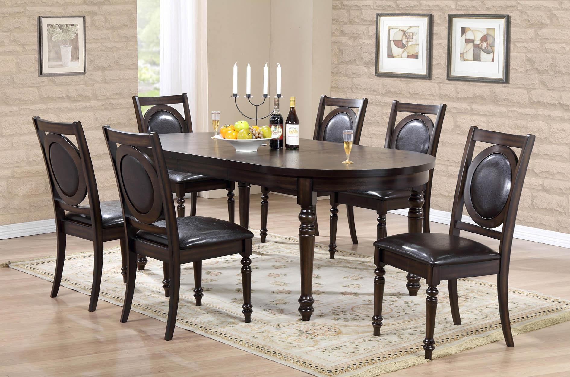 Transitional Dining Sets Lyla D2331-DT-Set-7 in Dark Brown Faux Leather